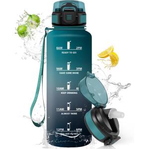 HoneyHolly Gourde, 1.5L Bouteille, Gourde Sport avec Paille, Water Bottle Motivation avec Marqueur de Temps, Water Bottle, Étanche, Bouteille d&rsquo;eau pour Randonnée, Camping, Fitness, Cyclisme(Vert-gris – 1500 Ml)