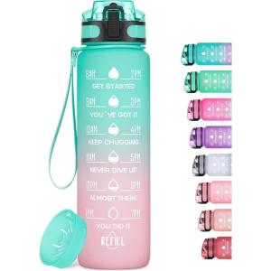 HydroPal Gourde Sport 1 Litre, Bouteille d&rsquo;eau de motivation avec Marqueur de Temps, Gourde Filtrante & Bouteille pour Adulte sans BPA pour Sport, Gym, Bureau, Yoga (Vert pâle et rose pâle)(Vert Pâle et Rose Pâle)