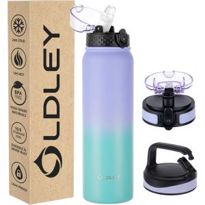 OLDLEY Bouteille d&rsquo;eau en Acier Inoxydable avec Paille 1L Isotherme Sous Vide Grande gourde en Métal Étanche Garder les Boissons au Chaud et au Froid pour Vélo Camping Sports Gym Adulte Femme Homme(Violet Vert)