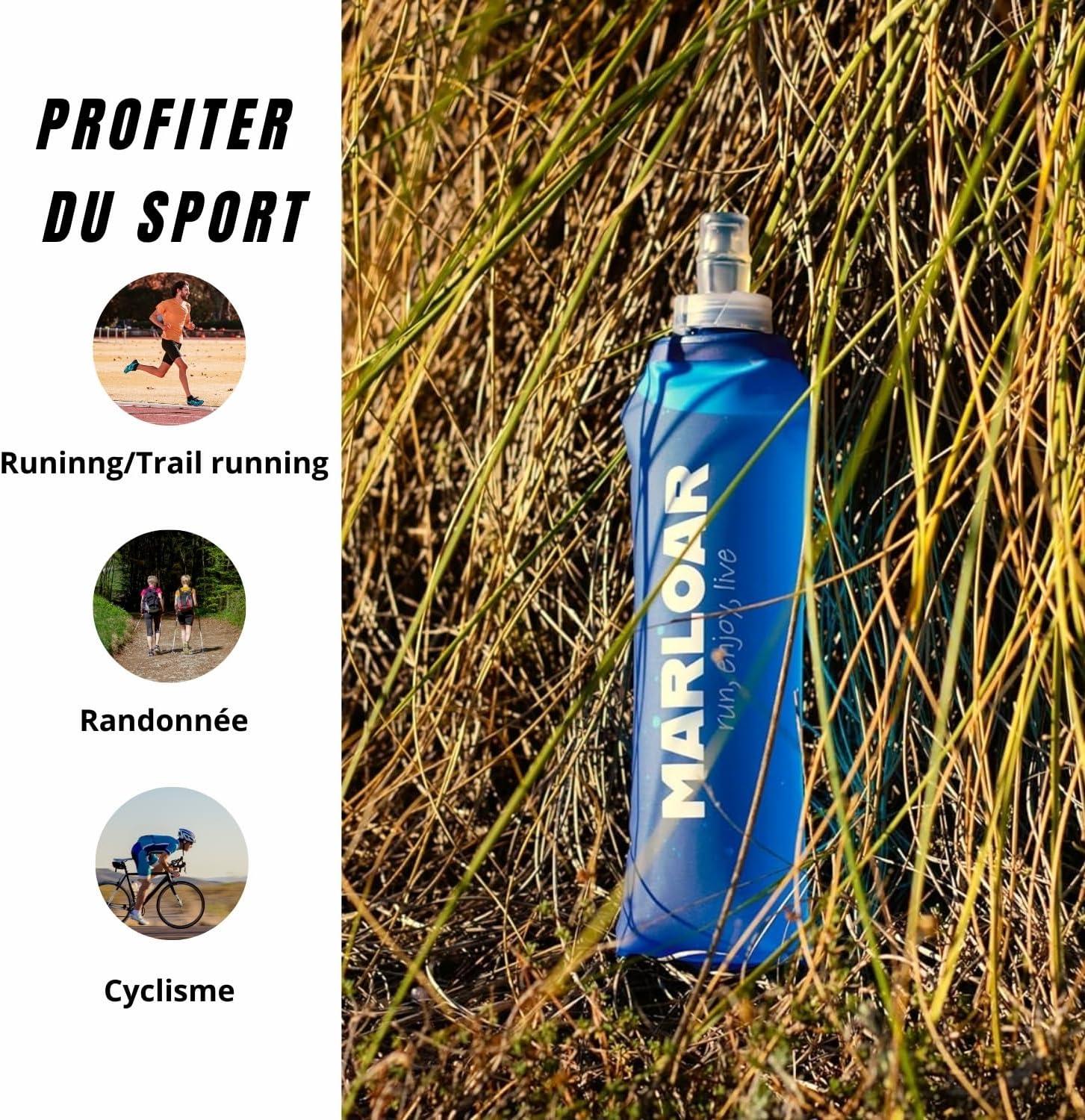 image:imageFlasque Running Pack de 2 Gourdes Souples Pliables Idal pour Course Pied Trail et Randonne sans BPABleu