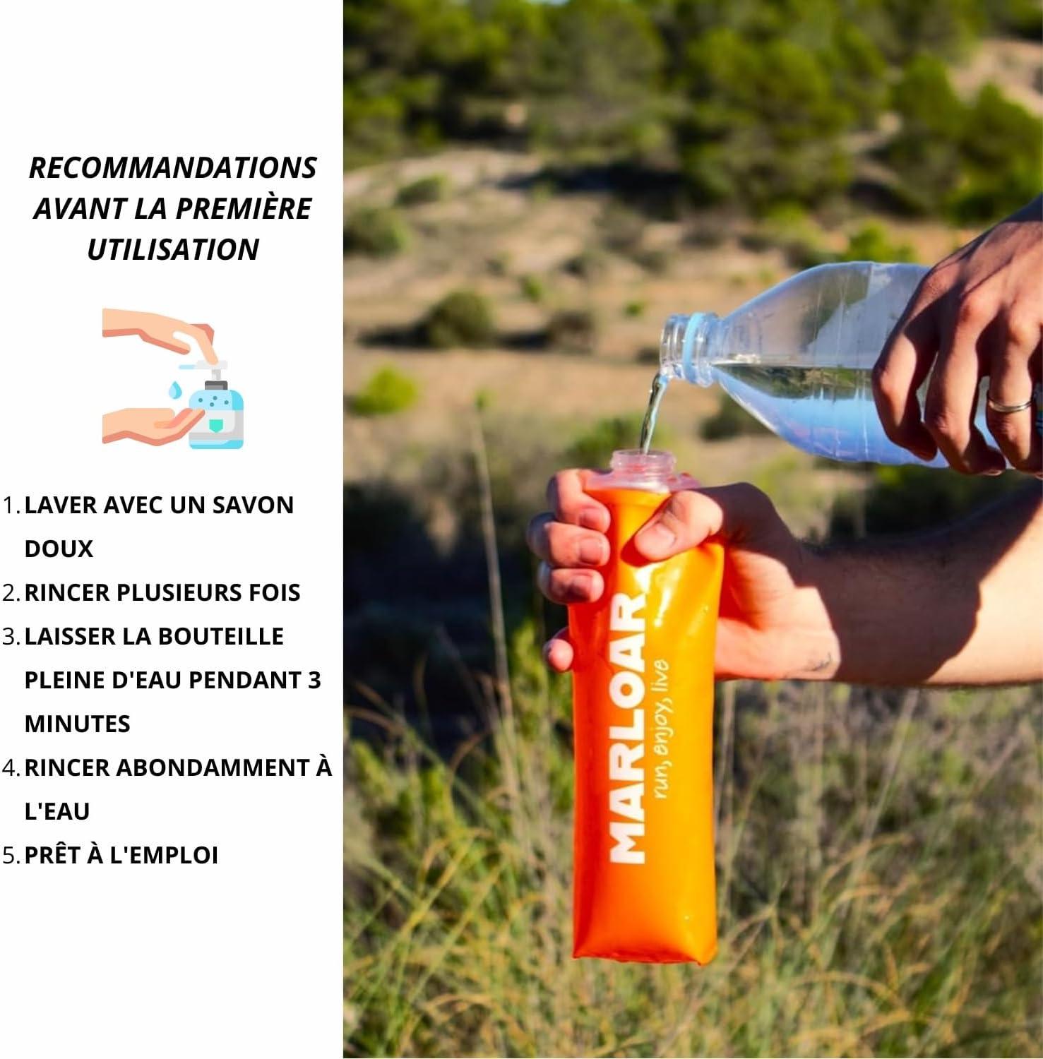 image:imageFlasque Running Pack de 2 Gourdes Souples Pliables Idal pour Course Pied Trail et Randonne sans BPAOrange