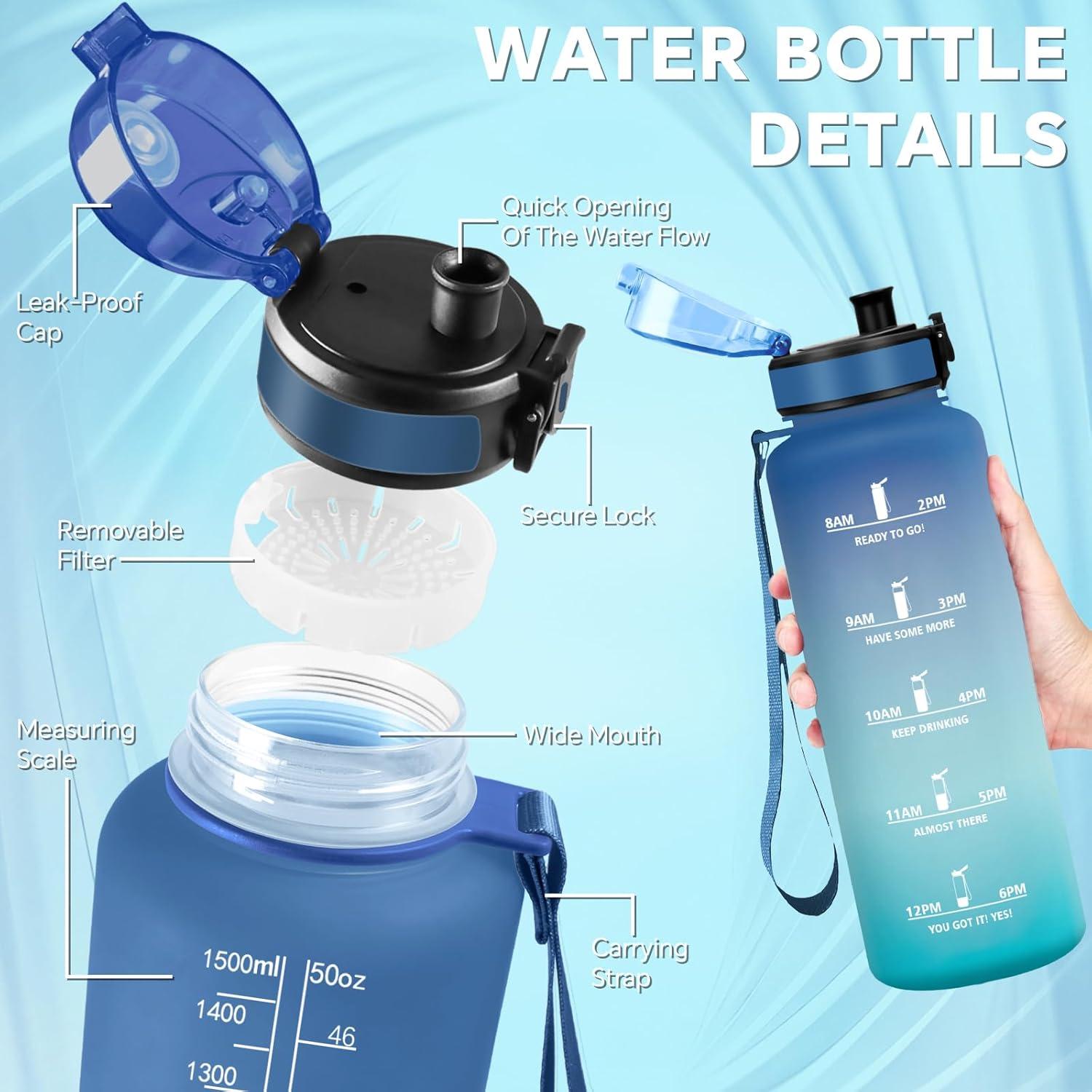 image:imageGourde 15l Sport AntiFuite Gourde Motivation avec Slogan de Motivation Bouteille Gradue pour 1 Journee Facile Nettoyer Bouteille pour Running Extrieur SportBleuvert