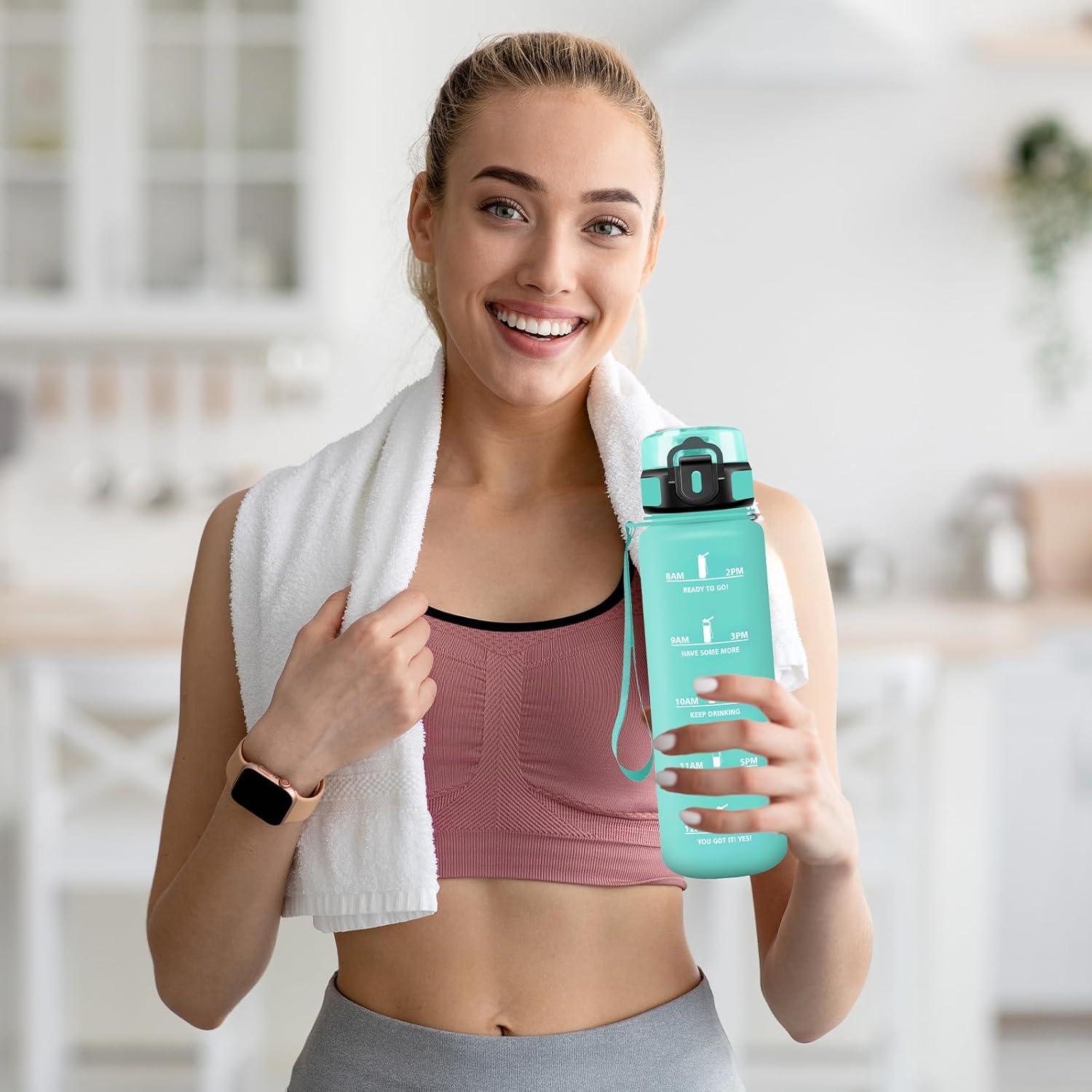 image:imageGourde 15l Sport AntiFuite Gourde Motivation avec Slogan de Motivation Bouteille Gradue pour 1 Journee Facile Nettoyer Bouteille pour Running Extrieur SportCyanbleu