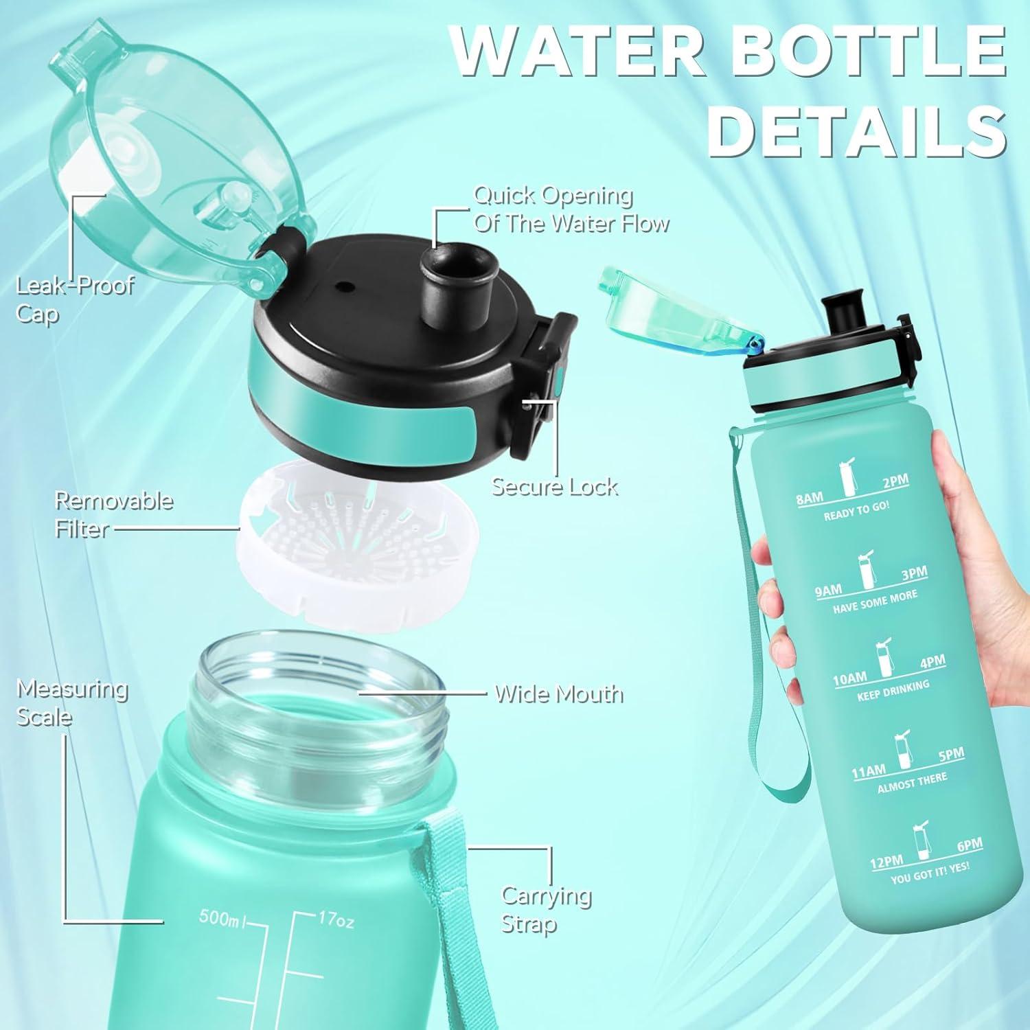 image:imageGourde 15l Sport AntiFuite Gourde Motivation avec Slogan de Motivation Bouteille Gradue pour 1 Journee Facile Nettoyer Bouteille pour Running Extrieur SportCyanbleu