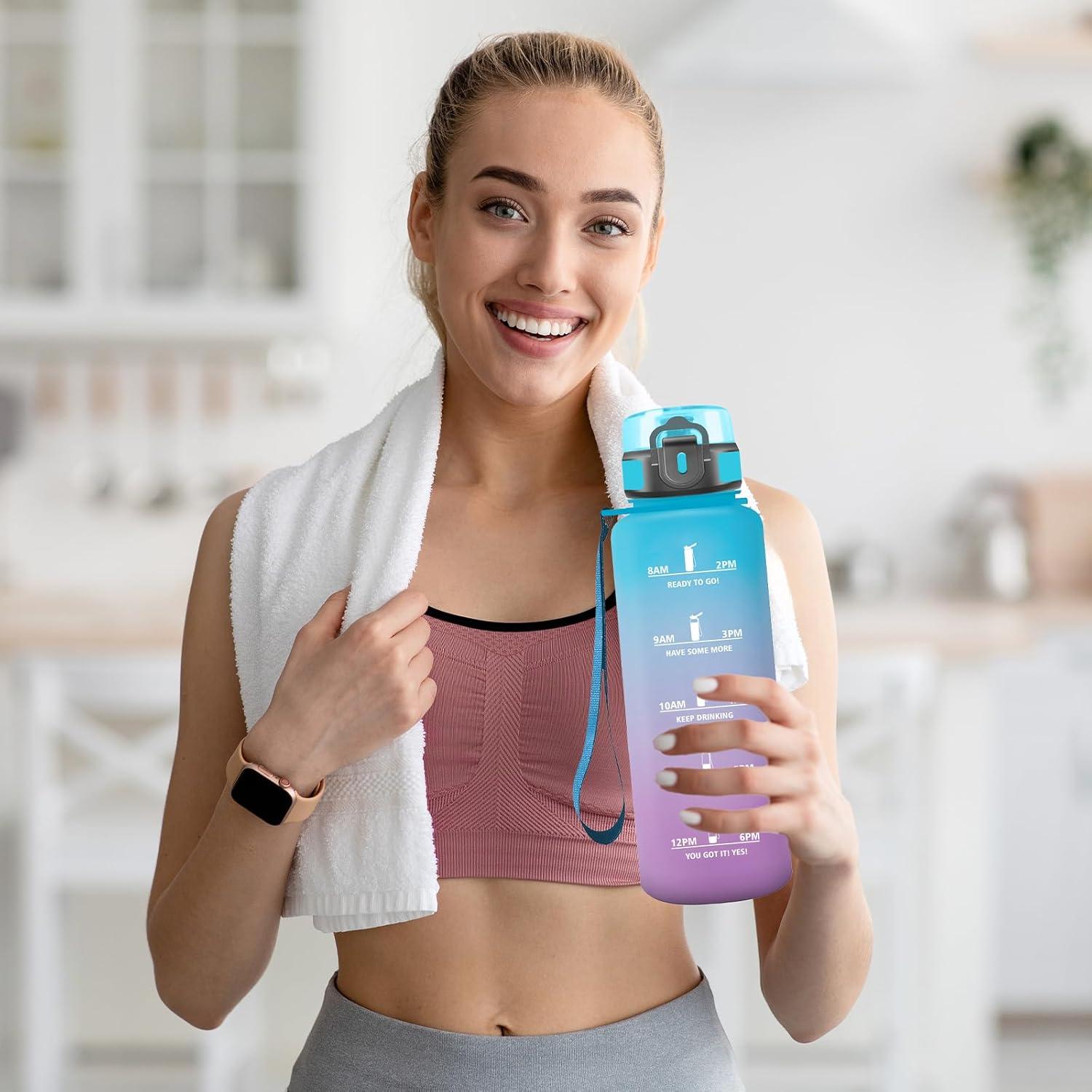 image:imageGourde 15l Sport AntiFuite Gourde Motivation avec Slogan de Motivation Bouteille Gradue pour 1 Journee Facile Nettoyer Bouteille pour Running Extrieur SportBleuviolet