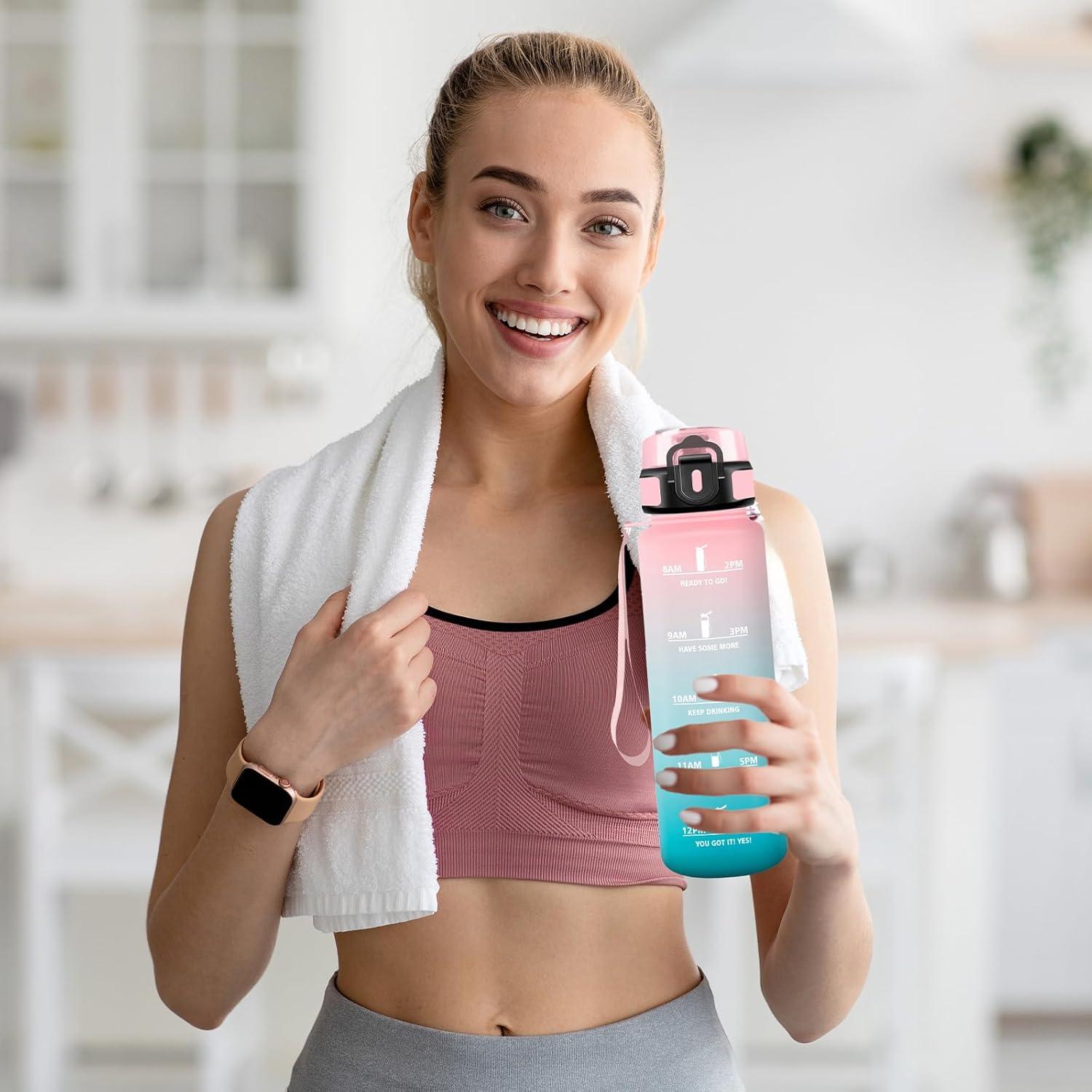 image:imageGourde 15l Sport AntiFuite Gourde Motivation avec Slogan de Motivation Bouteille Gradue pour 1 Journee Facile Nettoyer Bouteille pour Running Extrieur SportRosecyan