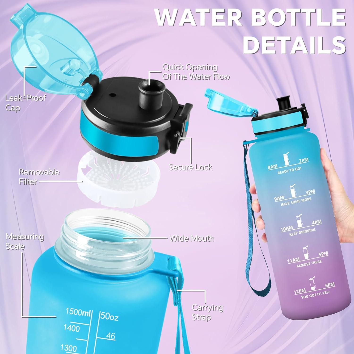 image:imageGourde 15l Sport AntiFuite Gourde Motivation avec Slogan de Motivation Bouteille Gradue pour 1 Journee Facile Nettoyer Bouteille pour Running Extrieur SportBleuviolet