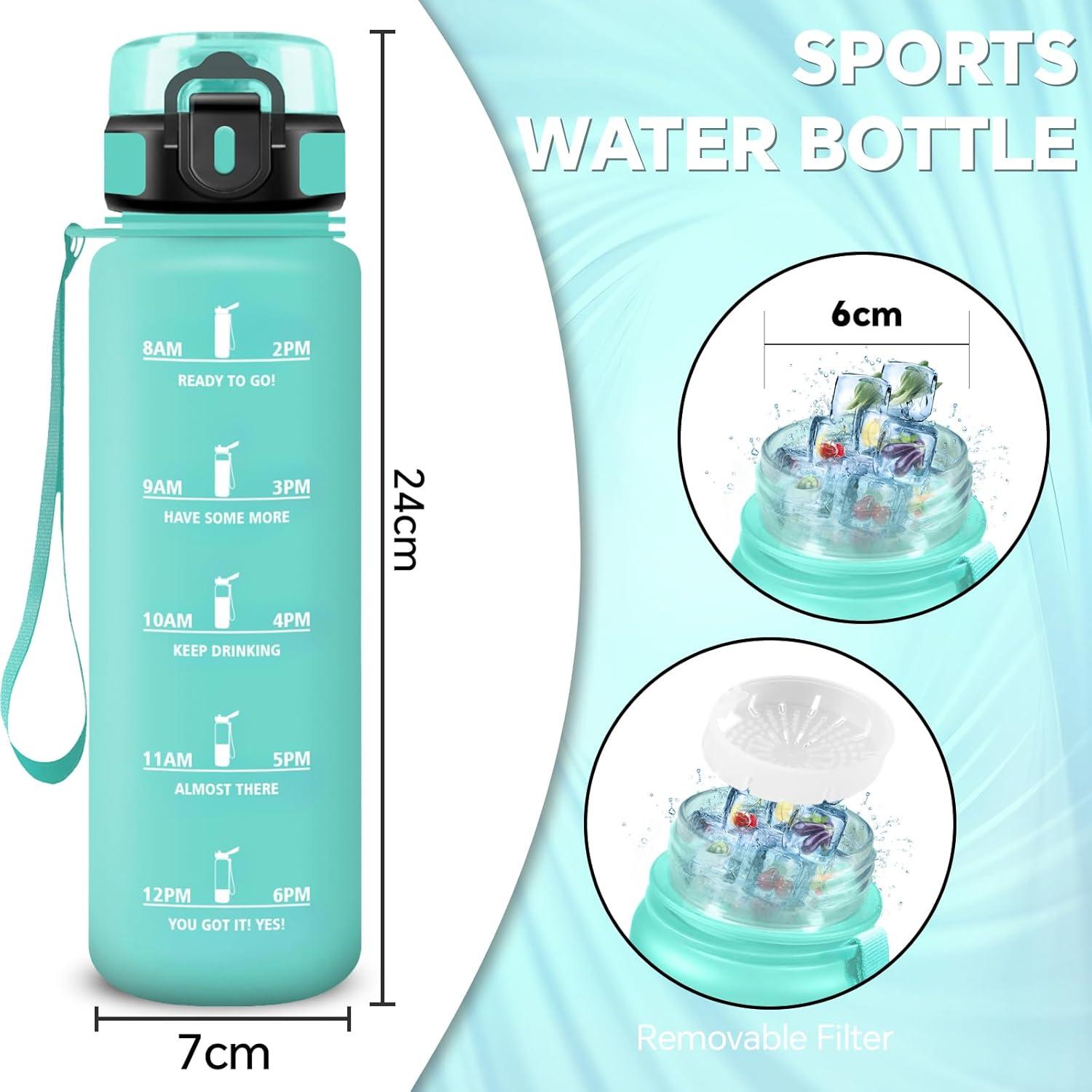 image:imageGourde 15l Sport AntiFuite Gourde Motivation avec Slogan de Motivation Bouteille Gradue pour 1 Journee Facile Nettoyer Bouteille pour Running Extrieur SportCyanbleu