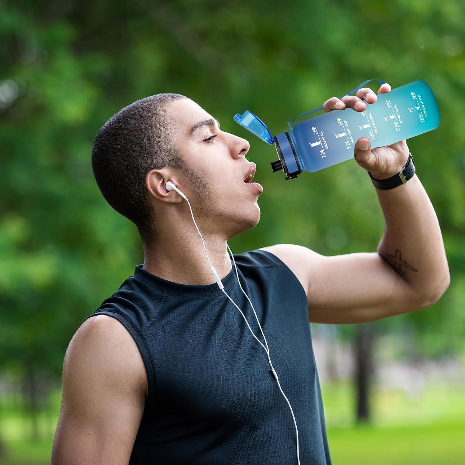 image:imageGourde 15l Sport AntiFuite Gourde Motivation avec Slogan de Motivation Bouteille Gradue pour 1 Journee Facile Nettoyer Bouteille pour Running Extrieur SportBleuvert