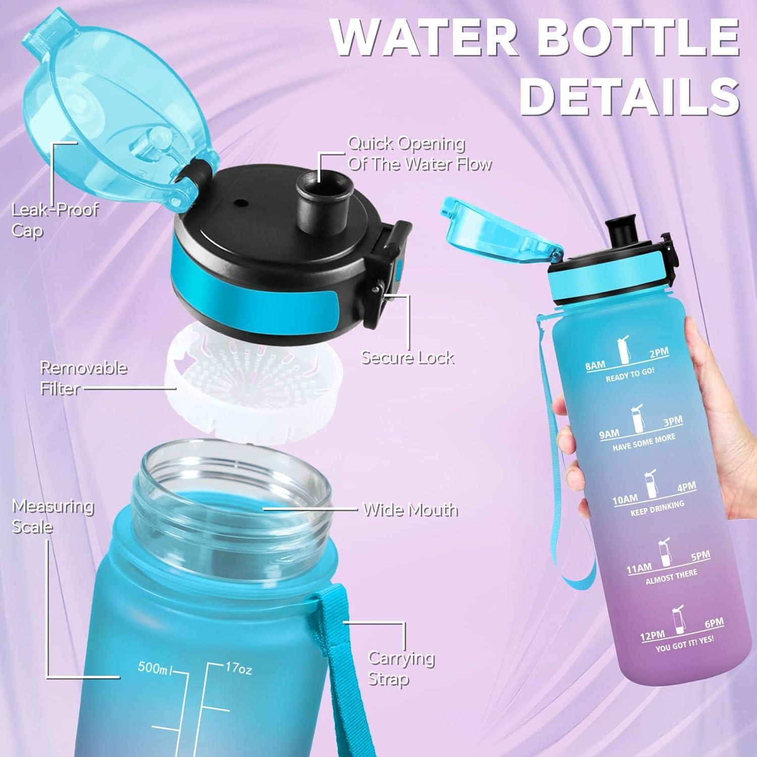 image:imageGourde 15l Sport AntiFuite Gourde Motivation avec Slogan de Motivation Bouteille Gradue pour 1 Journee Facile Nettoyer Bouteille pour Running Extrieur SportBleuviolet