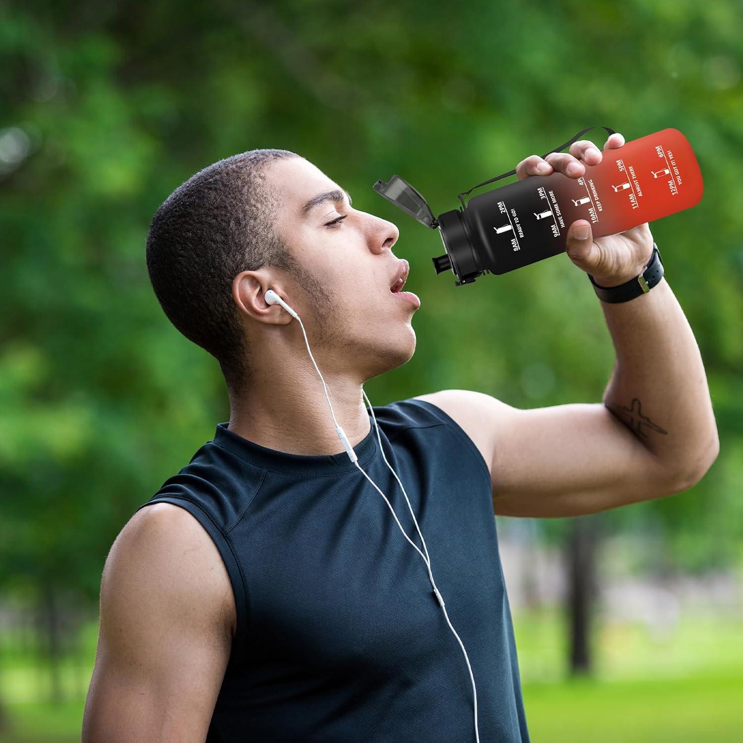 image:imageGourde 15l Sport AntiFuite Gourde Motivation avec Slogan de Motivation Bouteille Gradue pour 1 Journee Facile Nettoyer Bouteille pour Running Extrieur SportNoirrouge