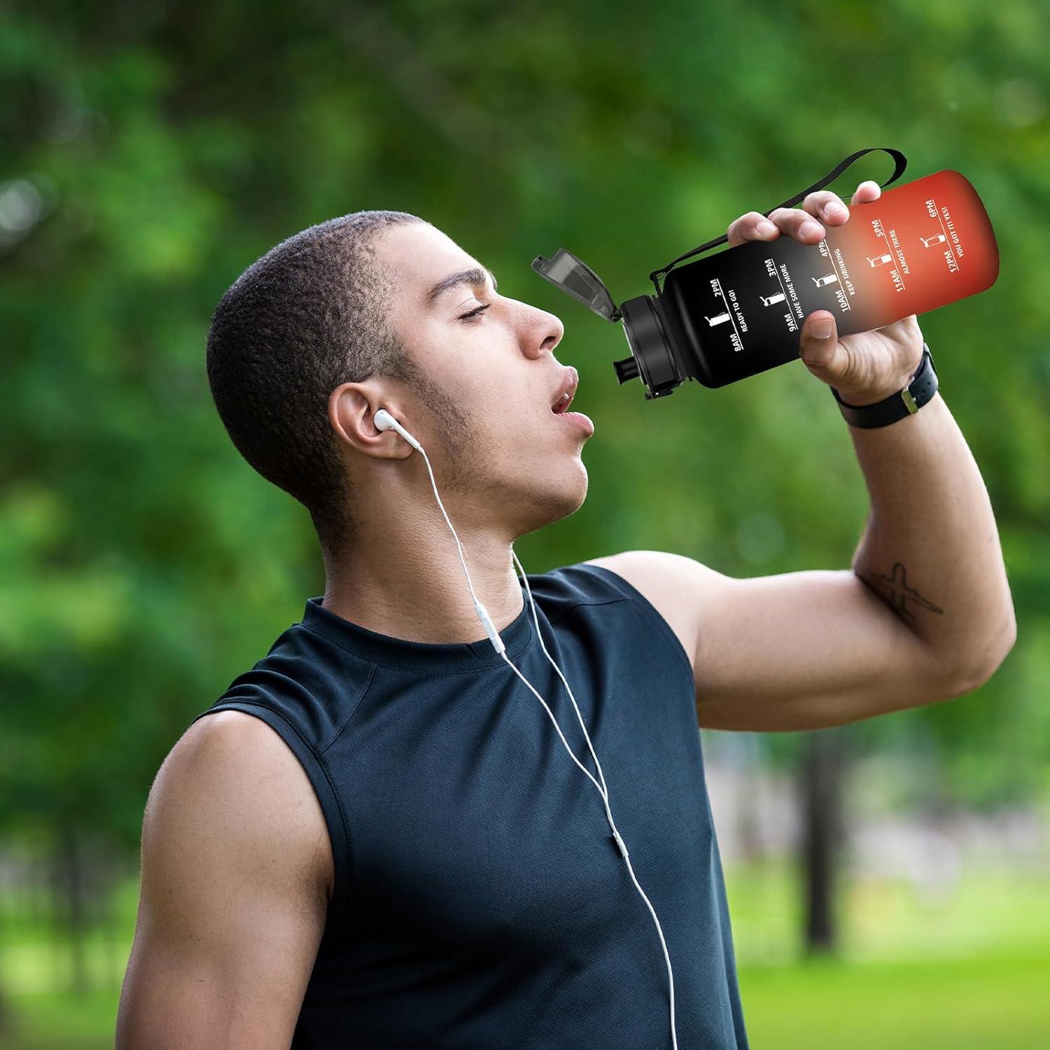 image:imageGourde 15l Sport AntiFuite Gourde Motivation avec Slogan de Motivation Bouteille Gradue pour 1 Journee Facile Nettoyer Bouteille pour Running Extrieur SportNoirrouge