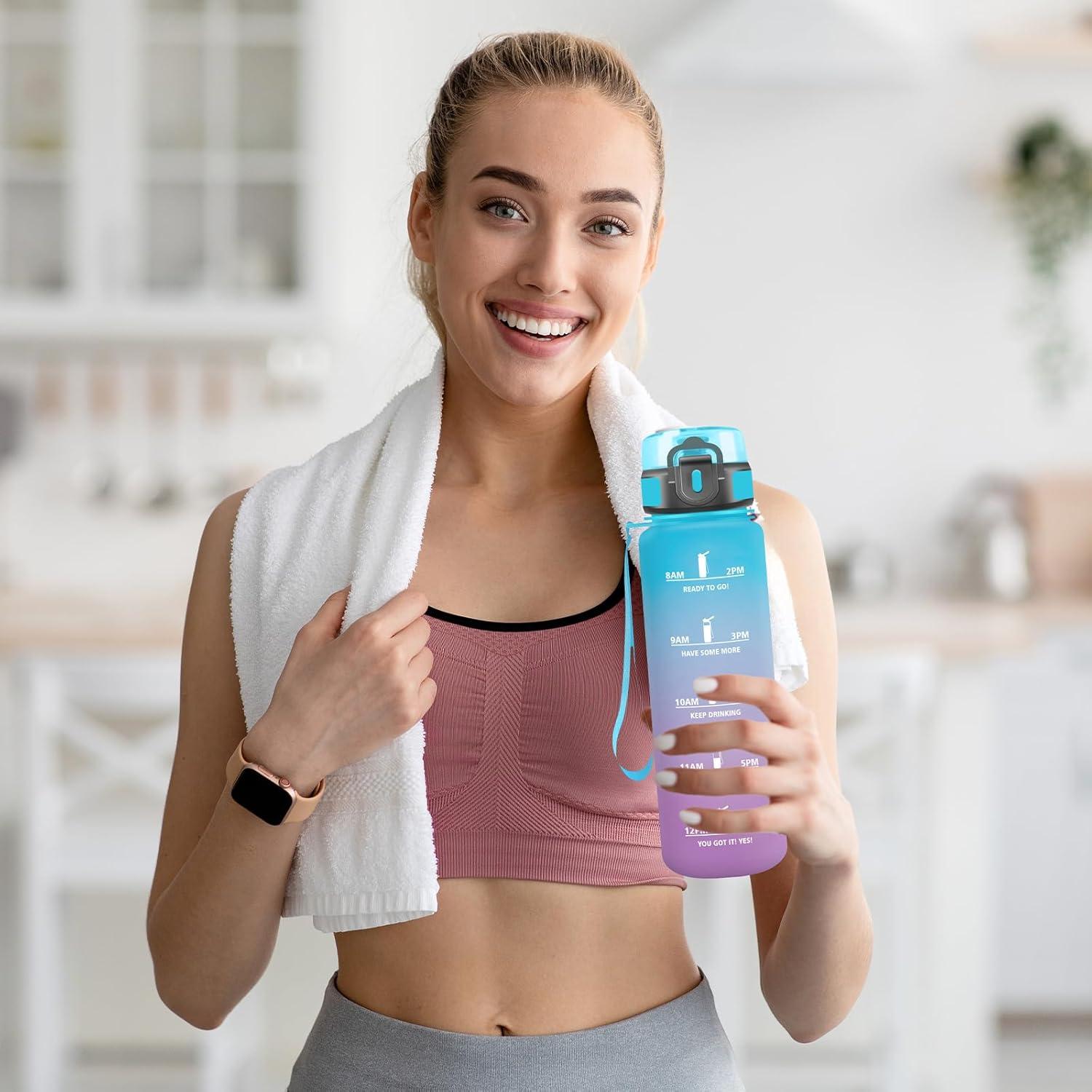 image:imageGourde 15l Sport AntiFuite Gourde Motivation avec Slogan de Motivation Bouteille Gradue pour 1 Journee Facile Nettoyer Bouteille pour Running Extrieur SportBleuviolet