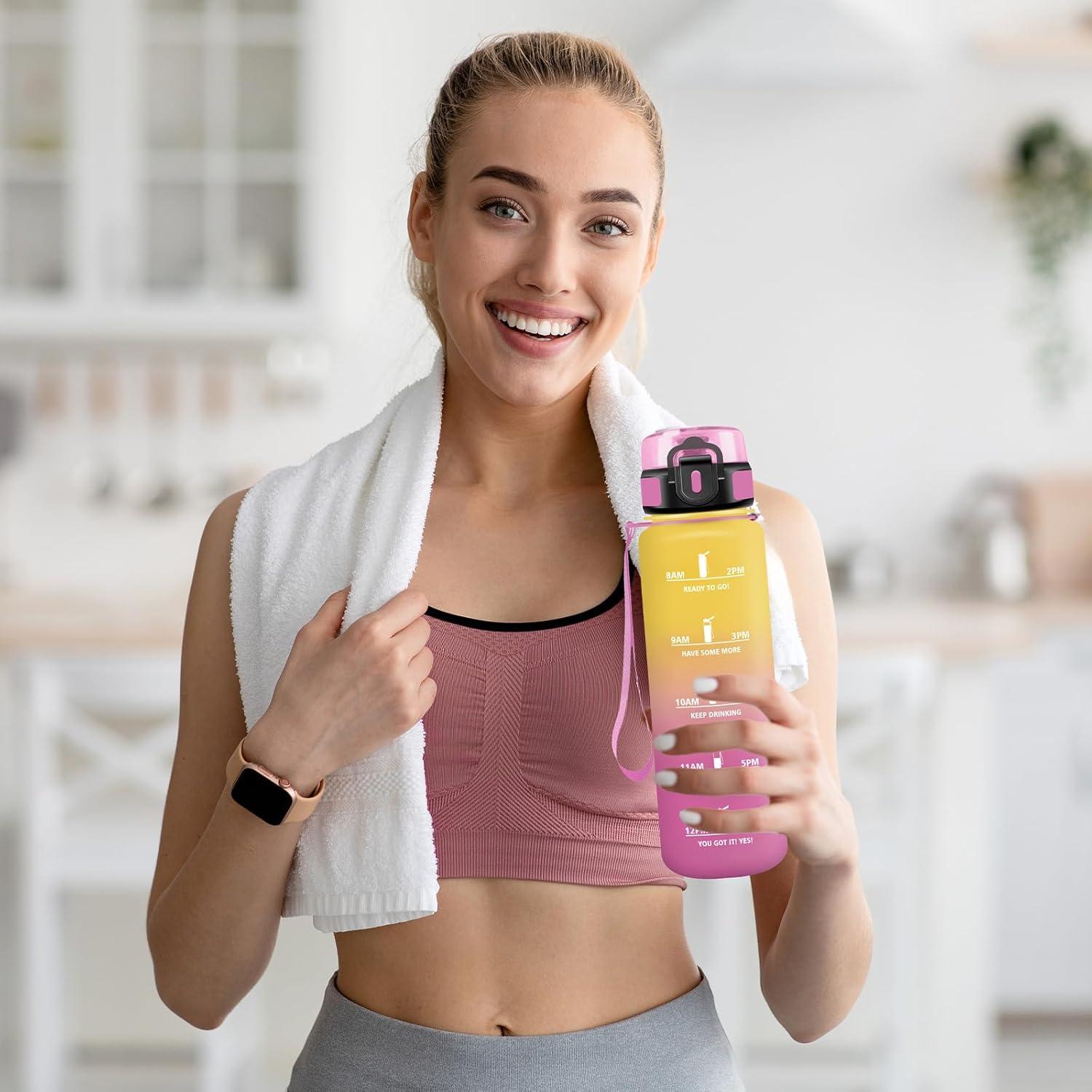 image:imageGourde 15l Sport AntiFuite Gourde Motivation avec Slogan de Motivation Bouteille Gradue pour 1 Journee Facile Nettoyer Bouteille pour Running Extrieur SportJaunerose