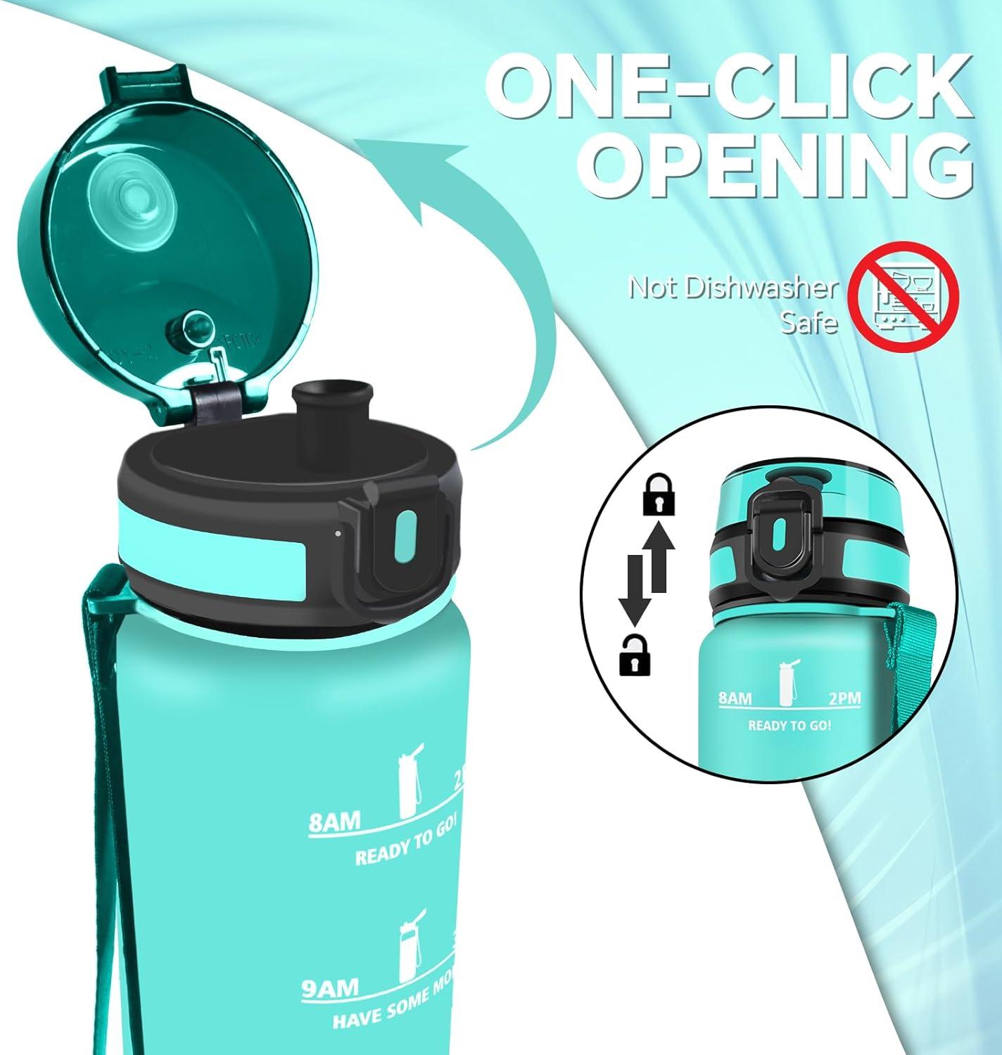 image:imageGourde 15l Sport AntiFuite Gourde Motivation avec Slogan de Motivation Bouteille Gradue pour 1 Journee Facile Nettoyer Bouteille pour Running Extrieur SportCyanbleu