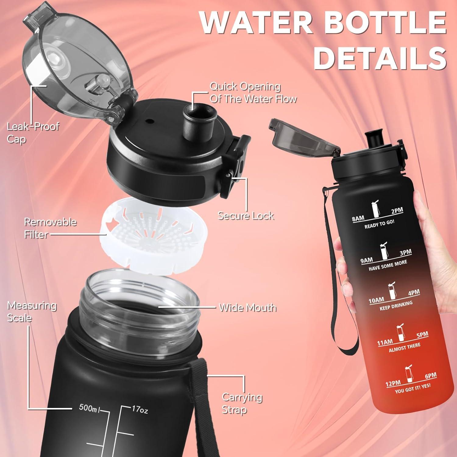 image:imageGourde 15l Sport AntiFuite Gourde Motivation avec Slogan de Motivation Bouteille Gradue pour 1 Journee Facile Nettoyer Bouteille pour Running Extrieur SportNoirrouge