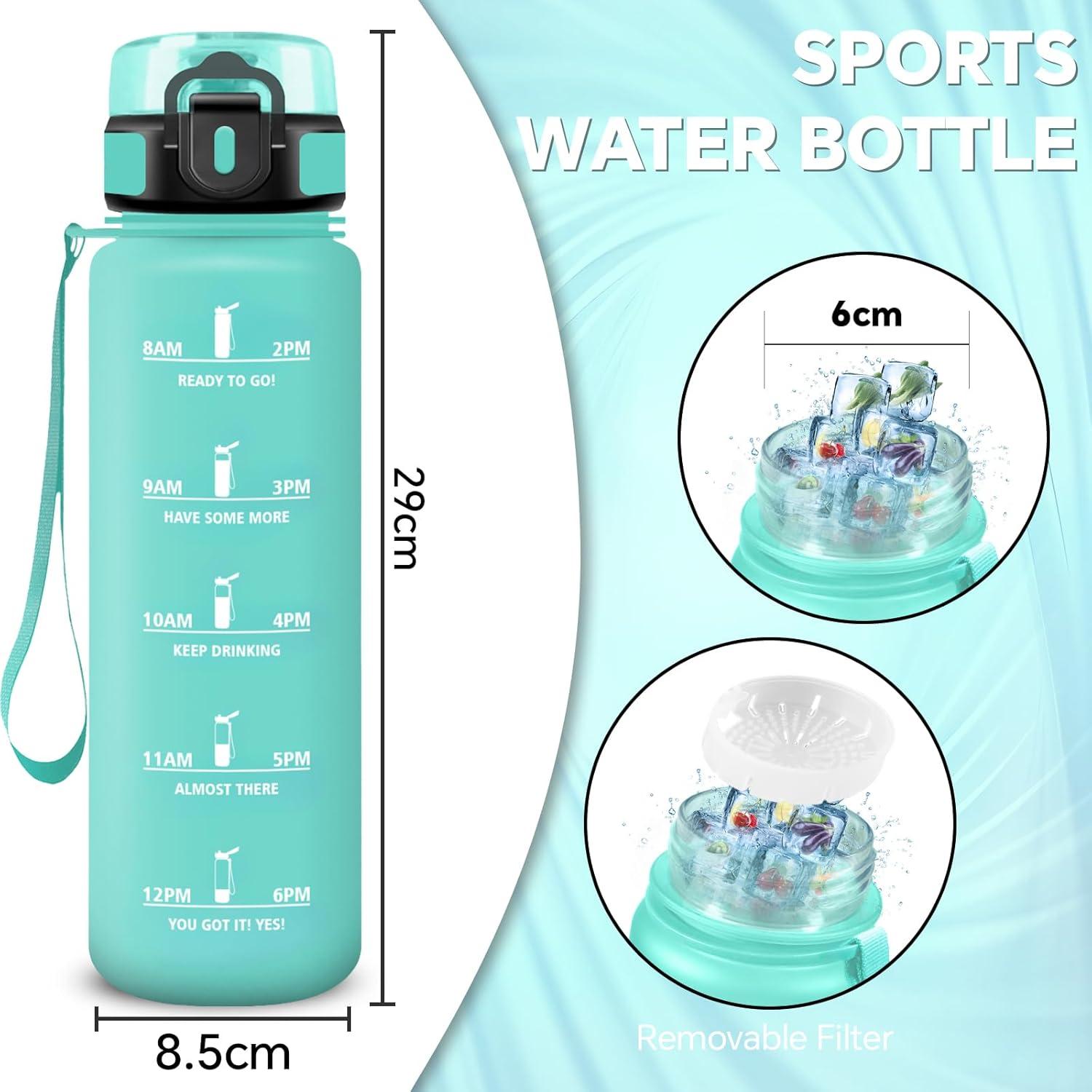 image:imageGourde 15l Sport AntiFuite Gourde Motivation avec Slogan de Motivation Bouteille Gradue pour 1 Journee Facile Nettoyer Bouteille pour Running Extrieur SportCyanbleu