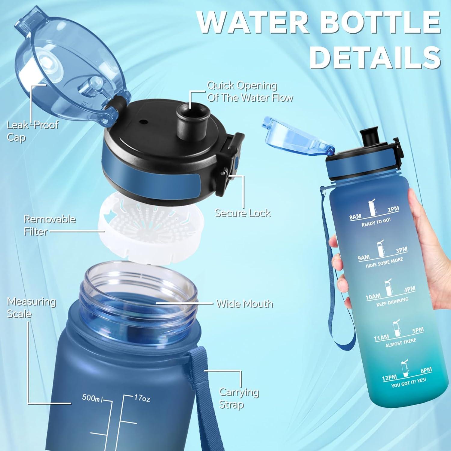 image:imageGourde 15l Sport AntiFuite Gourde Motivation avec Slogan de Motivation Bouteille Gradue pour 1 Journee Facile Nettoyer Bouteille pour Running Extrieur SportBleuvert
