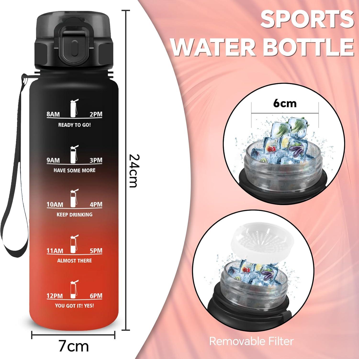 image:imageGourde 15l Sport AntiFuite Gourde Motivation avec Slogan de Motivation Bouteille Gradue pour 1 Journee Facile Nettoyer Bouteille pour Running Extrieur SportNoirrouge