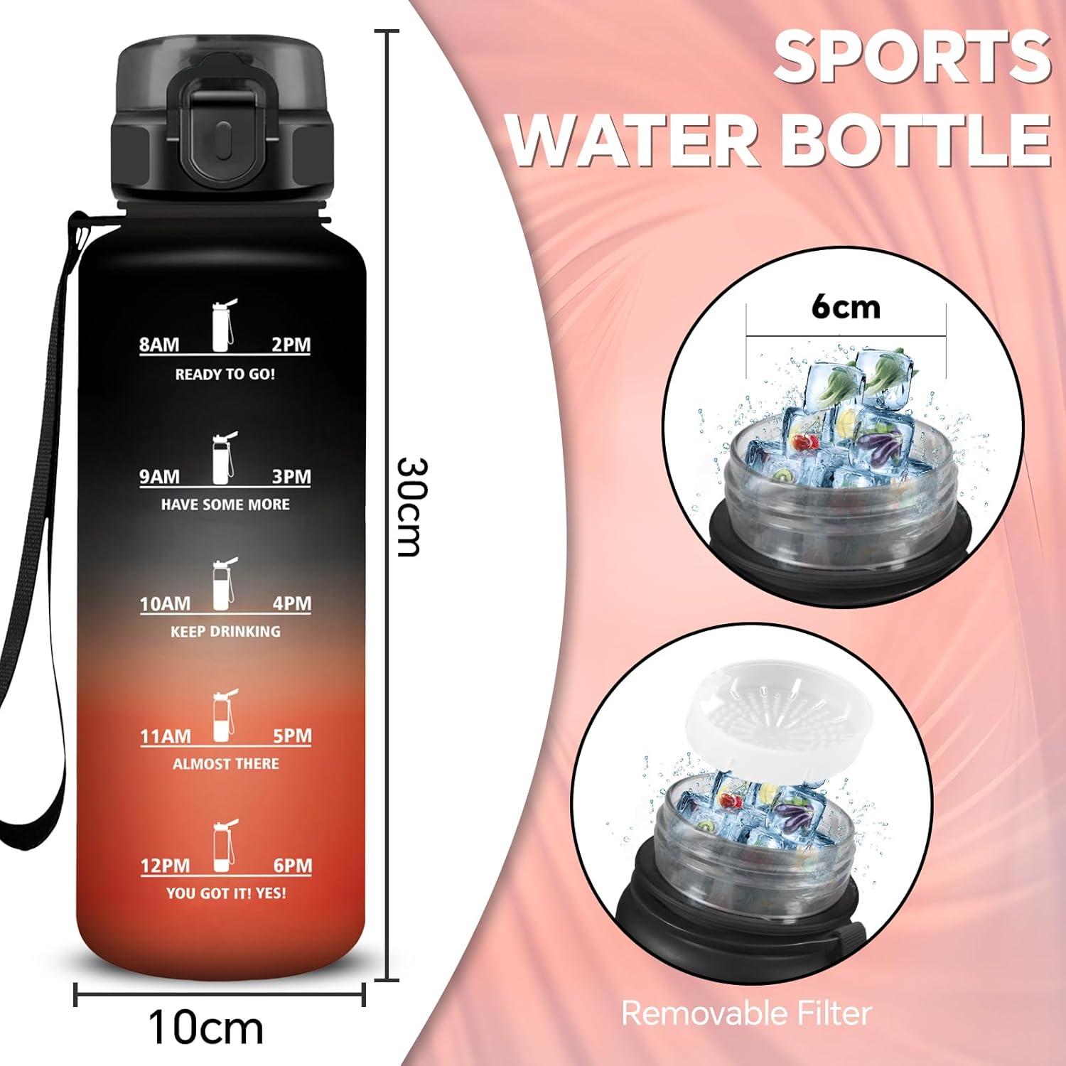 image:imageGourde 15l Sport AntiFuite Gourde Motivation avec Slogan de Motivation Bouteille Gradue pour 1 Journee Facile Nettoyer Bouteille pour Running Extrieur SportNoirrouge
