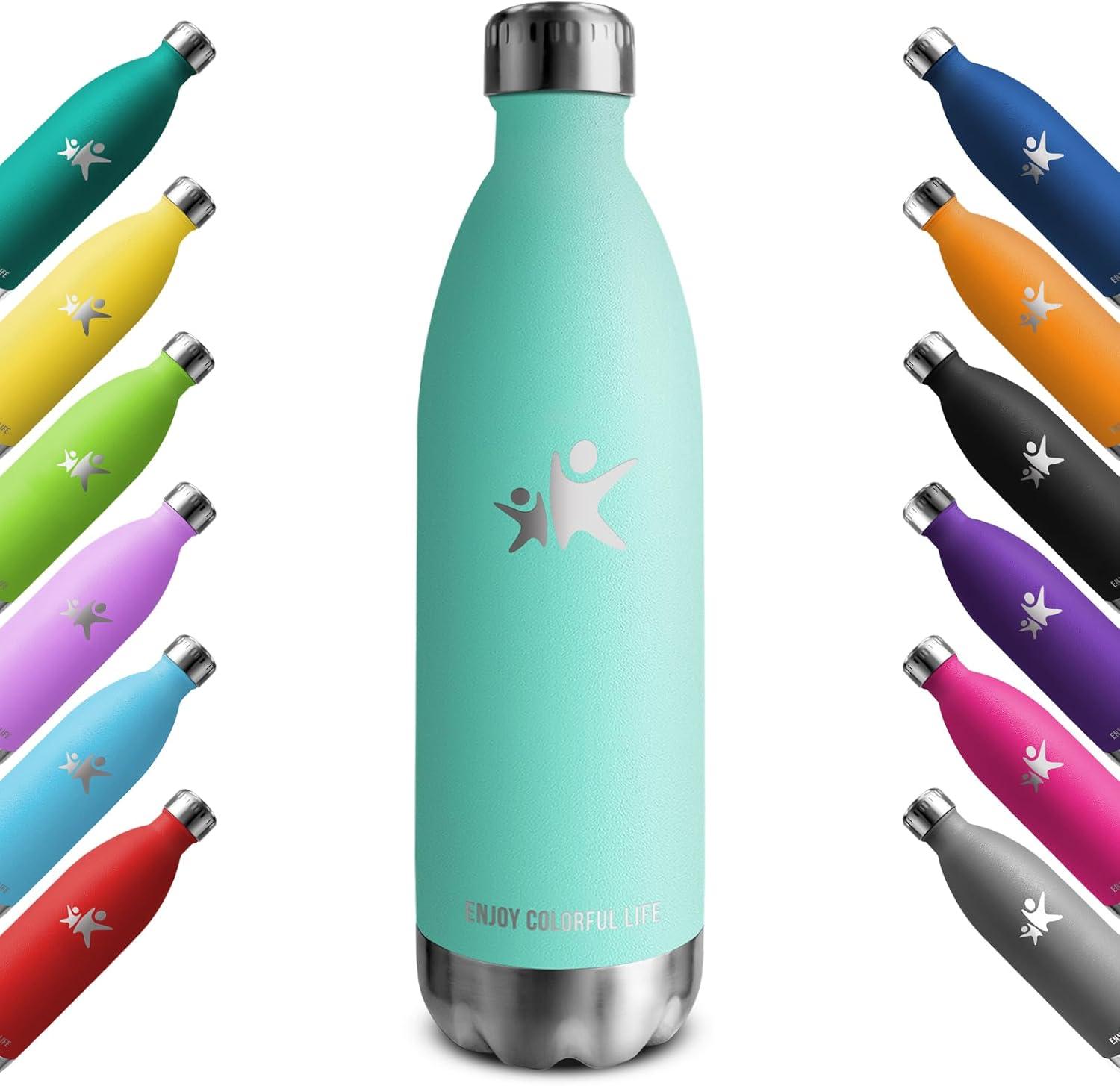 image:imageKollyKolla Gourde Inox Isotherme 350500650750ml Bouteille deau Acier Inoxydable Double Paroi Reutilisable Gourdes Sans BPA Etanche Bidon Anti Fuite pour Enfant ampamp Adulte Sport Gym coleNeuf Bleu Vert