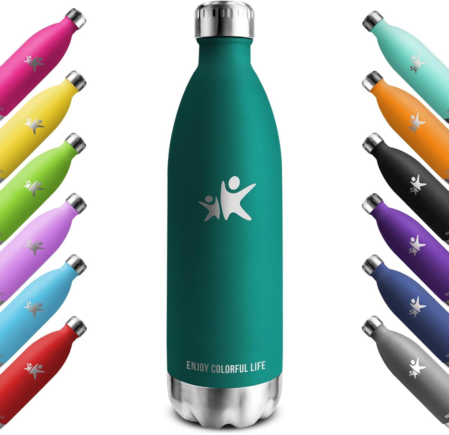 image:imageKollyKolla Gourde Inox Isotherme 350500650750ml Bouteille deau Acier Inoxydable Double Paroi Reutilisable Gourdes Sans BPA Etanche Bidon Anti Fuite pour Enfant ampamp Adulte Sport Gym coleNeuf Vert Fonc