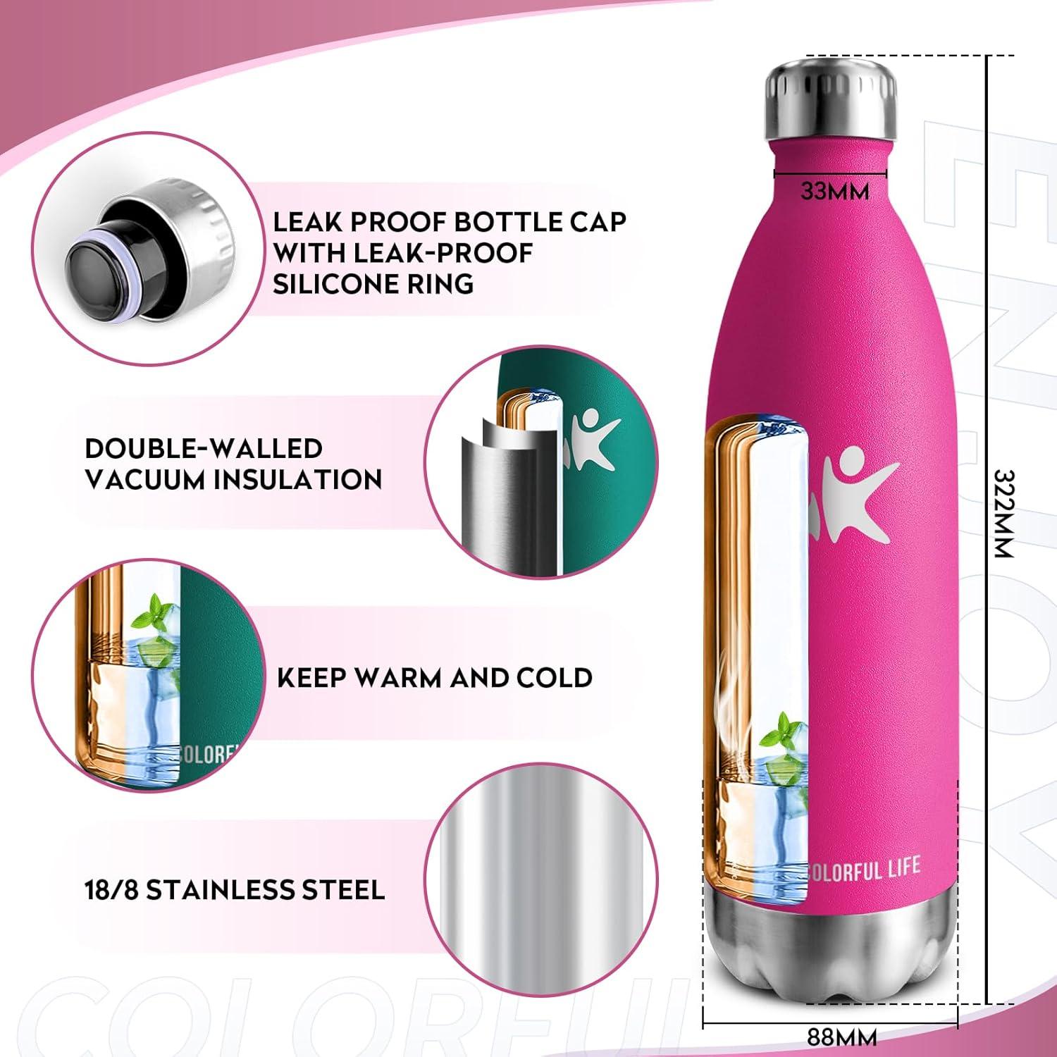 image:imageKollyKolla Gourde Inox Isotherme 350500650750ml Bouteille deau Acier Inoxydable Double Paroi Reutilisable Gourdes Sans BPA Etanche Bidon Anti Fuite pour Enfant ampamp Adulte Sport Gym coleNeuf Rose Rouge