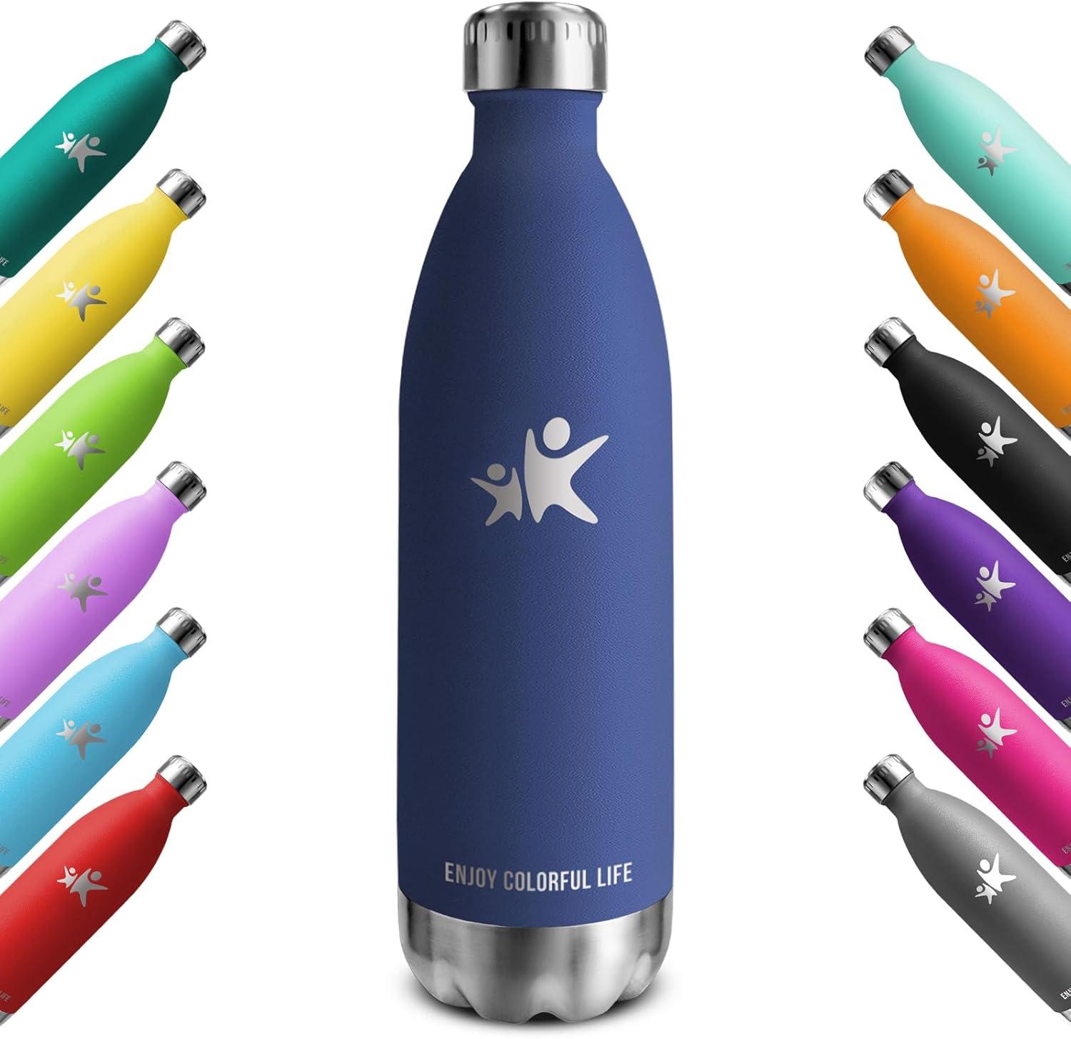 image:imageKollyKolla Gourde Inox Isotherme 350500650750ml Bouteille deau Acier Inoxydable Double Paroi Reutilisable Gourdes Sans BPA Etanche Bidon Anti Fuite pour Enfant ampamp Adulte Sport Gym coleNeuf Bleu Fonc