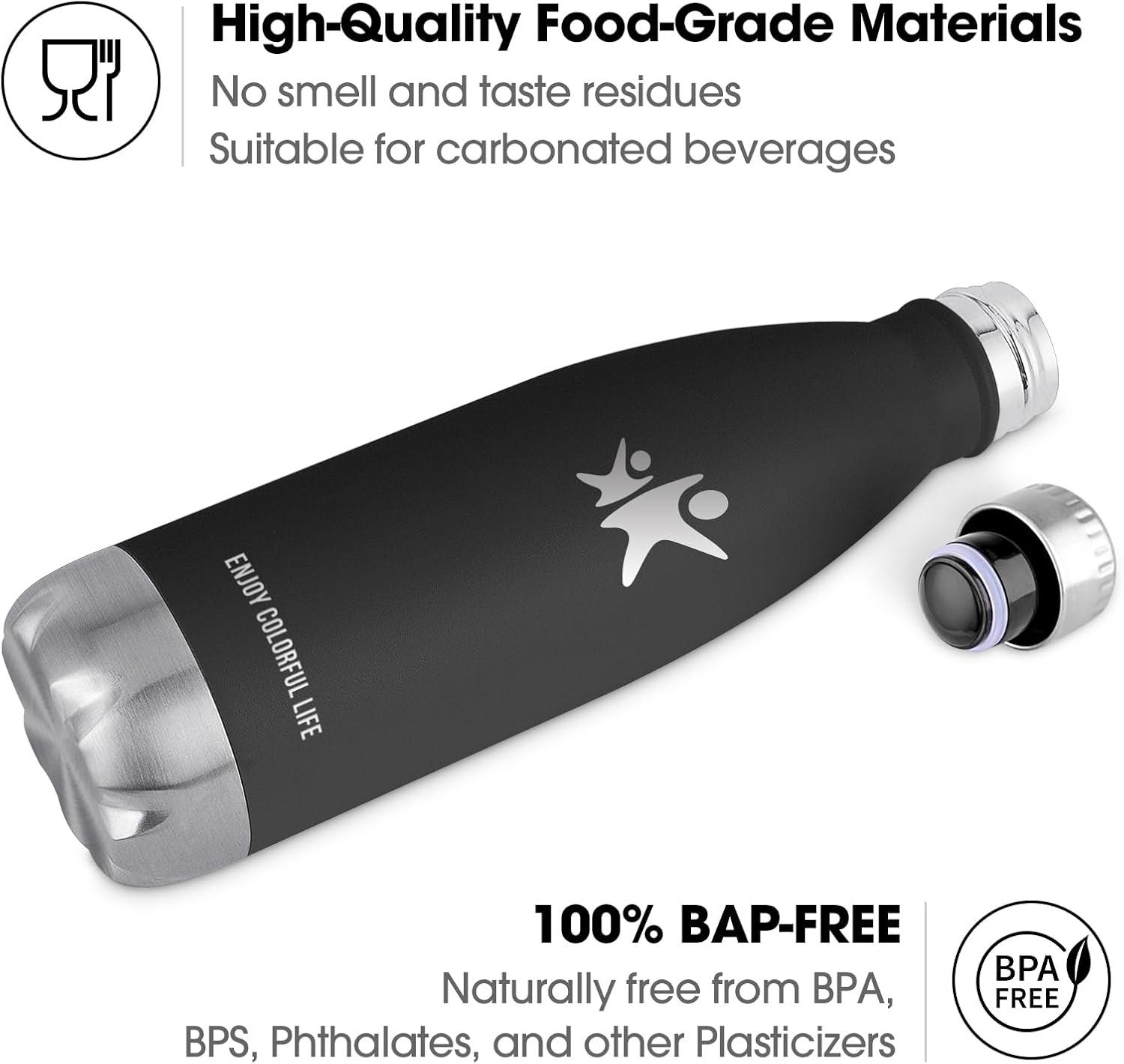 image:imageKollyKolla Gourde Inox Isotherme 350500650750ml Bouteille deau Acier Inoxydable Double Paroi Reutilisable Gourdes Sans BPA Etanche Bidon Anti Fuite pour Enfant ampamp Adulte Sport Gym coleNeuf Noir