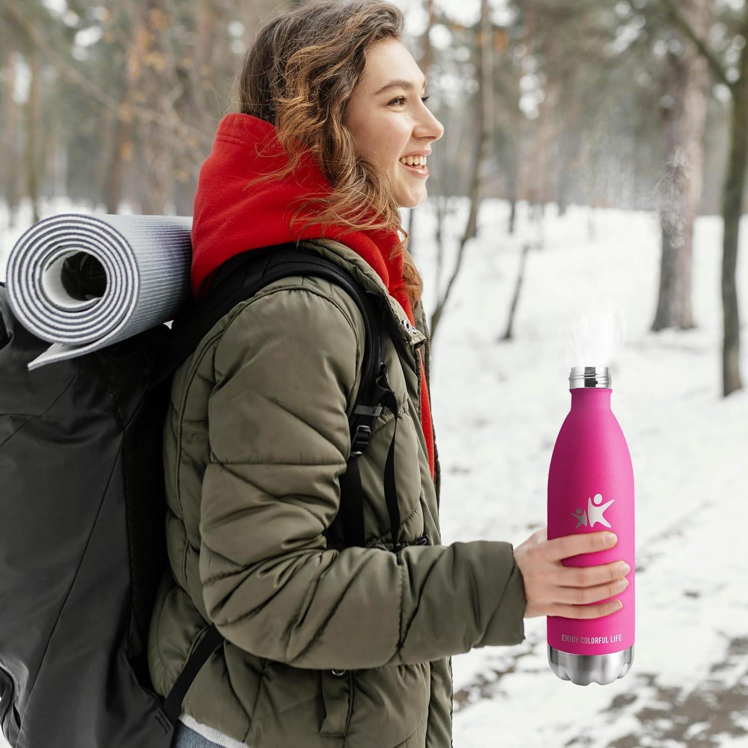 image:imageKollyKolla Gourde Inox Isotherme 350500650750ml Bouteille deau Acier Inoxydable Double Paroi Reutilisable Gourdes Sans BPA Etanche Bidon Anti Fuite pour Enfant ampamp Adulte Sport Gym coleNeuf Rose Rouge