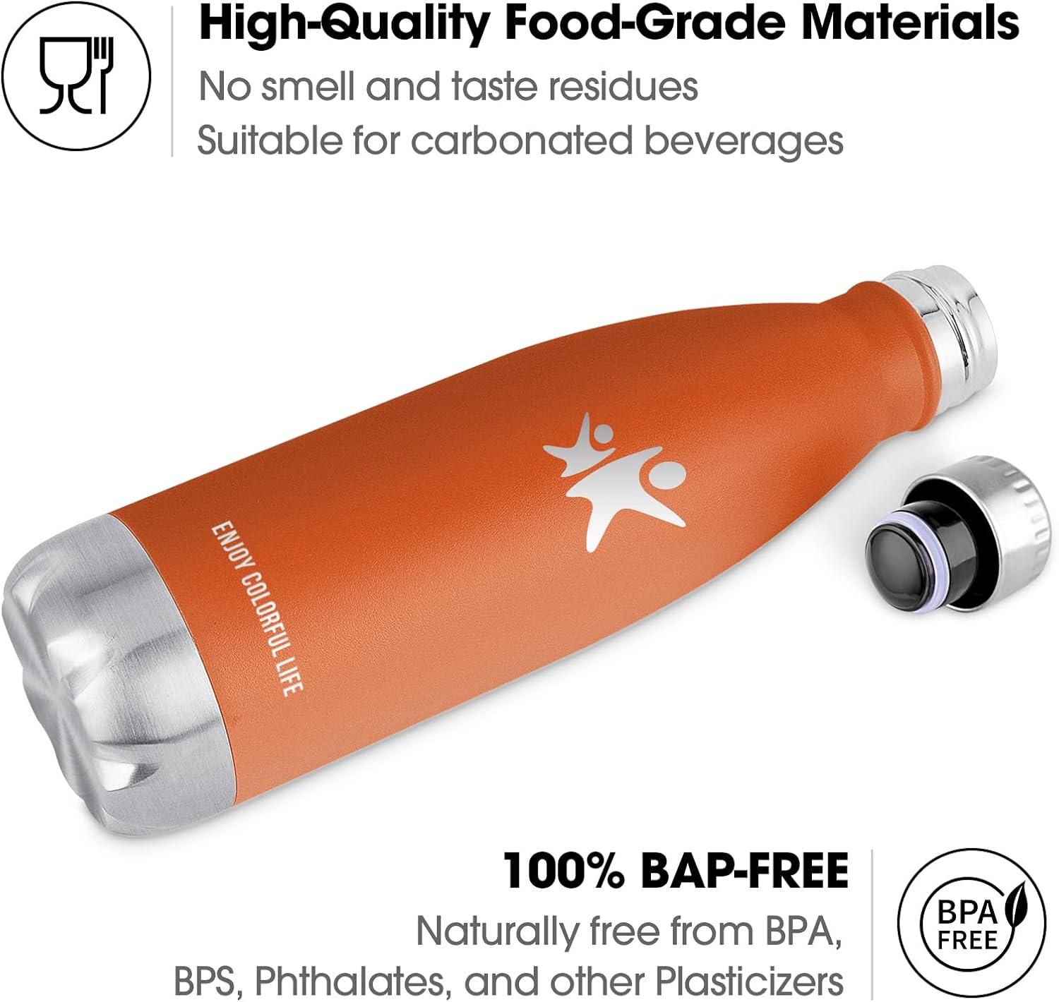 image:imageKollyKolla Gourde Inox Isotherme 350500650750ml Bouteille deau Acier Inoxydable Double Paroi Reutilisable Gourdes Sans BPA Etanche Bidon Anti Fuite pour Enfant ampamp Adulte Sport Gym coleNeuf Orange
