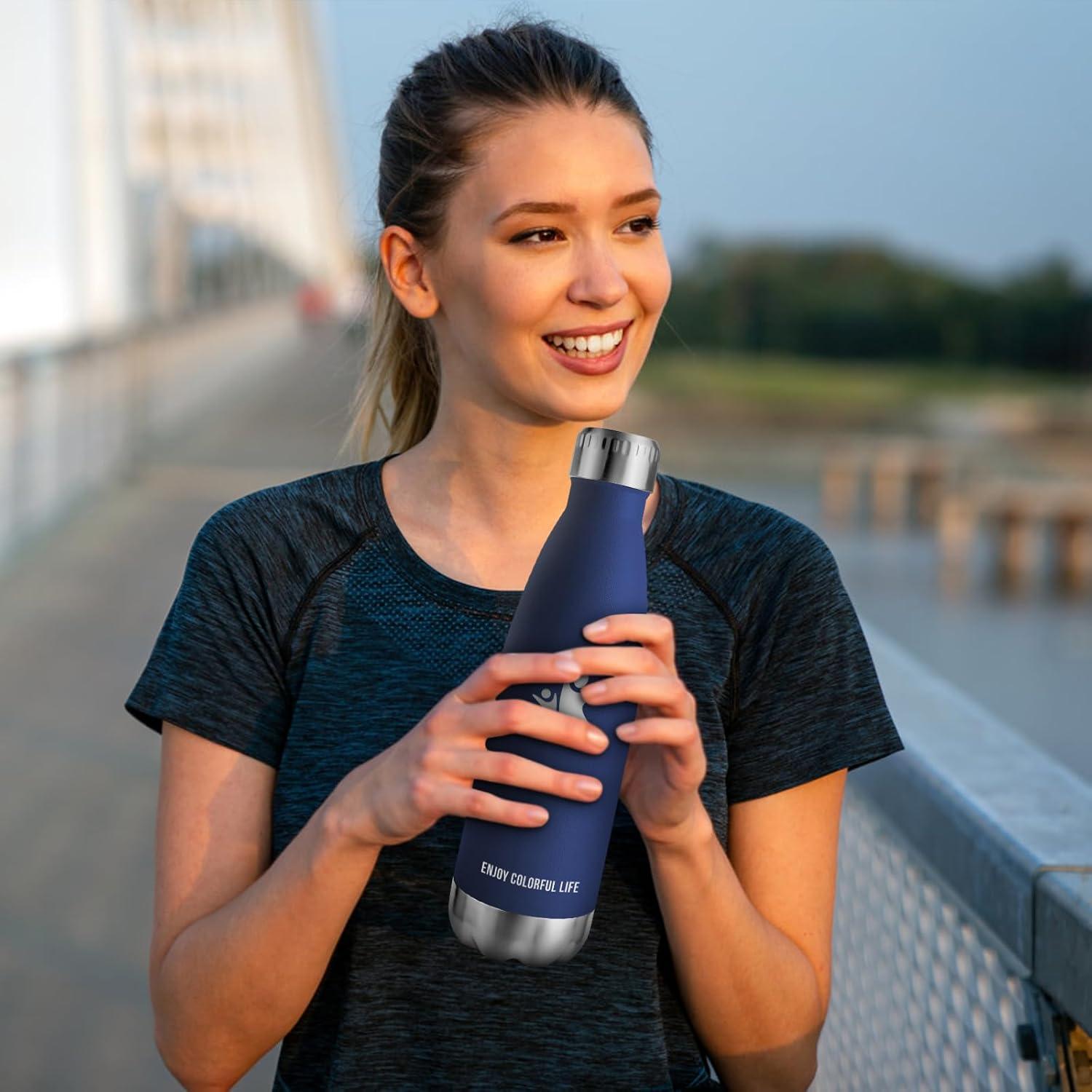 image:imageKollyKolla Gourde Inox Isotherme 350500650750ml Bouteille deau Acier Inoxydable Double Paroi Reutilisable Gourdes Sans BPA Etanche Bidon Anti Fuite pour Enfant ampamp Adulte Sport Gym coleNeuf Bleu Fonc