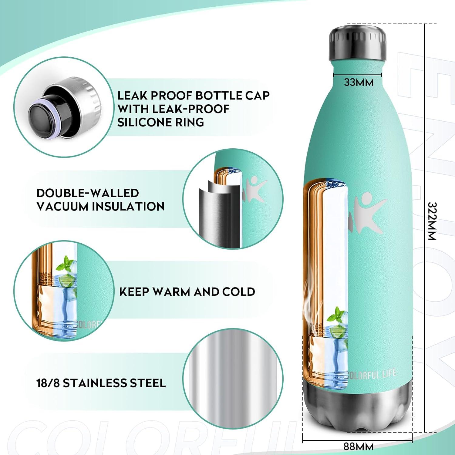image:imageKollyKolla Gourde Inox Isotherme 350500650750ml Bouteille deau Acier Inoxydable Double Paroi Reutilisable Gourdes Sans BPA Etanche Bidon Anti Fuite pour Enfant ampamp Adulte Sport Gym coleNeuf Bleu Vert