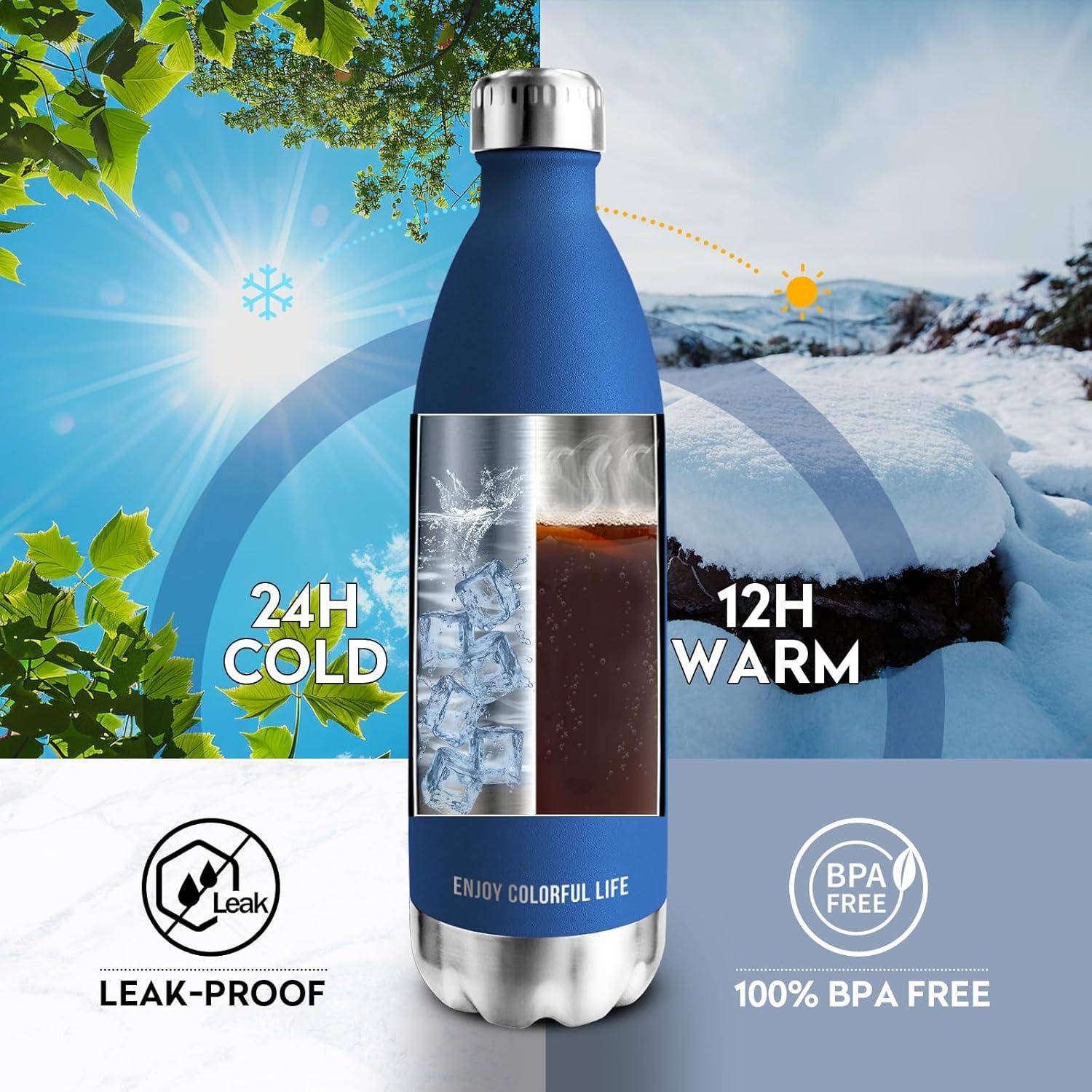 image:imageKollyKolla Gourde Inox Isotherme 350500650750ml Bouteille deau Acier Inoxydable Double Paroi Reutilisable Gourdes Sans BPA Etanche Bidon Anti Fuite pour Enfant ampamp Adulte Sport Gym coleNeuf Bleu Fonc