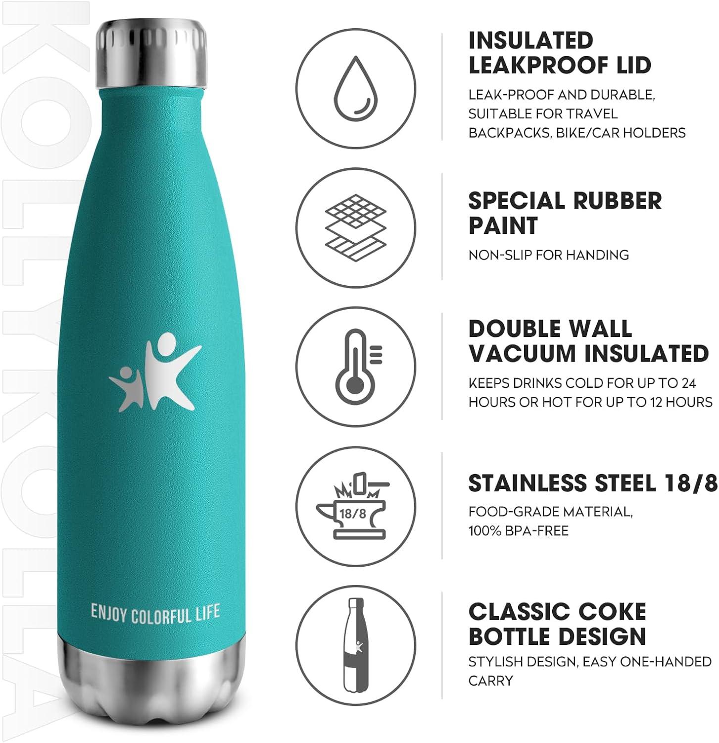 image:imageKollyKolla Gourde Inox Isotherme 350500650750ml Bouteille deau Acier Inoxydable Double Paroi Reutilisable Gourdes Sans BPA Etanche Bidon Anti Fuite pour Enfant ampamp Adulte Sport Gym coleNeuf Vert Fonc