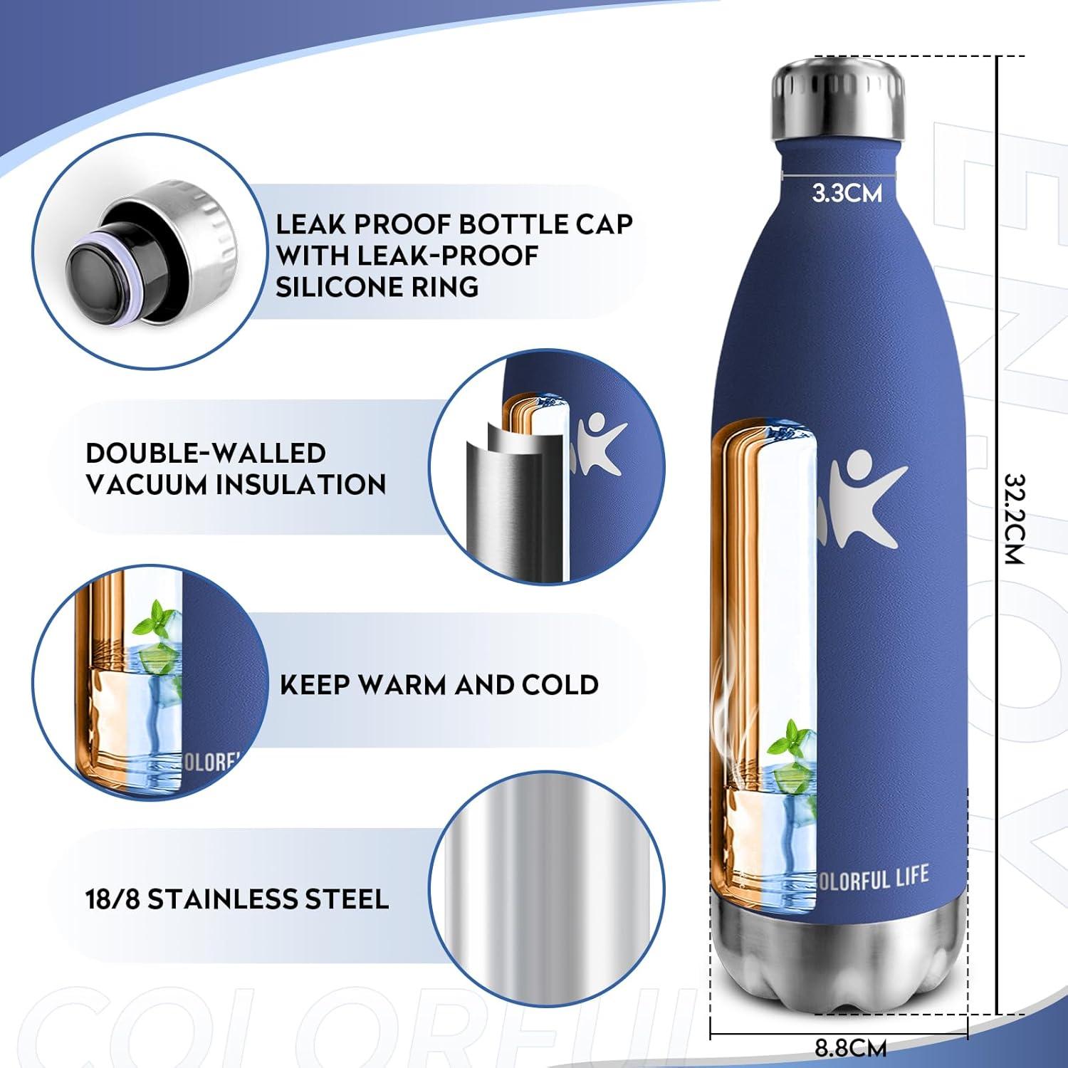 image:imageKollyKolla Gourde Inox Isotherme 350500650750ml Bouteille deau Acier Inoxydable Double Paroi Reutilisable Gourdes Sans BPA Etanche Bidon Anti Fuite pour Enfant ampamp Adulte Sport Gym coleNeuf Bleu Fonc