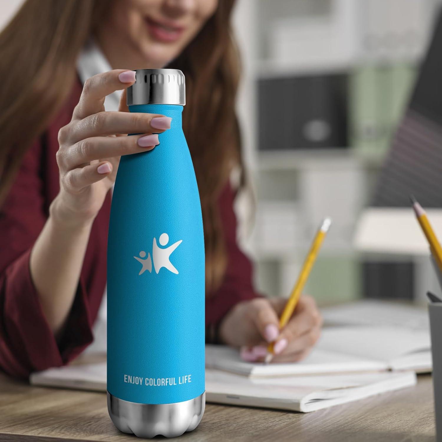 image:imageKollyKolla Gourde Inox Isotherme 350500650750ml Bouteille deau Acier Inoxydable Double Paroi Reutilisable Gourdes Sans BPA Etanche Bidon Anti Fuite pour Enfant ampamp Adulte Sport Gym coleNeuf Bleu Ciel