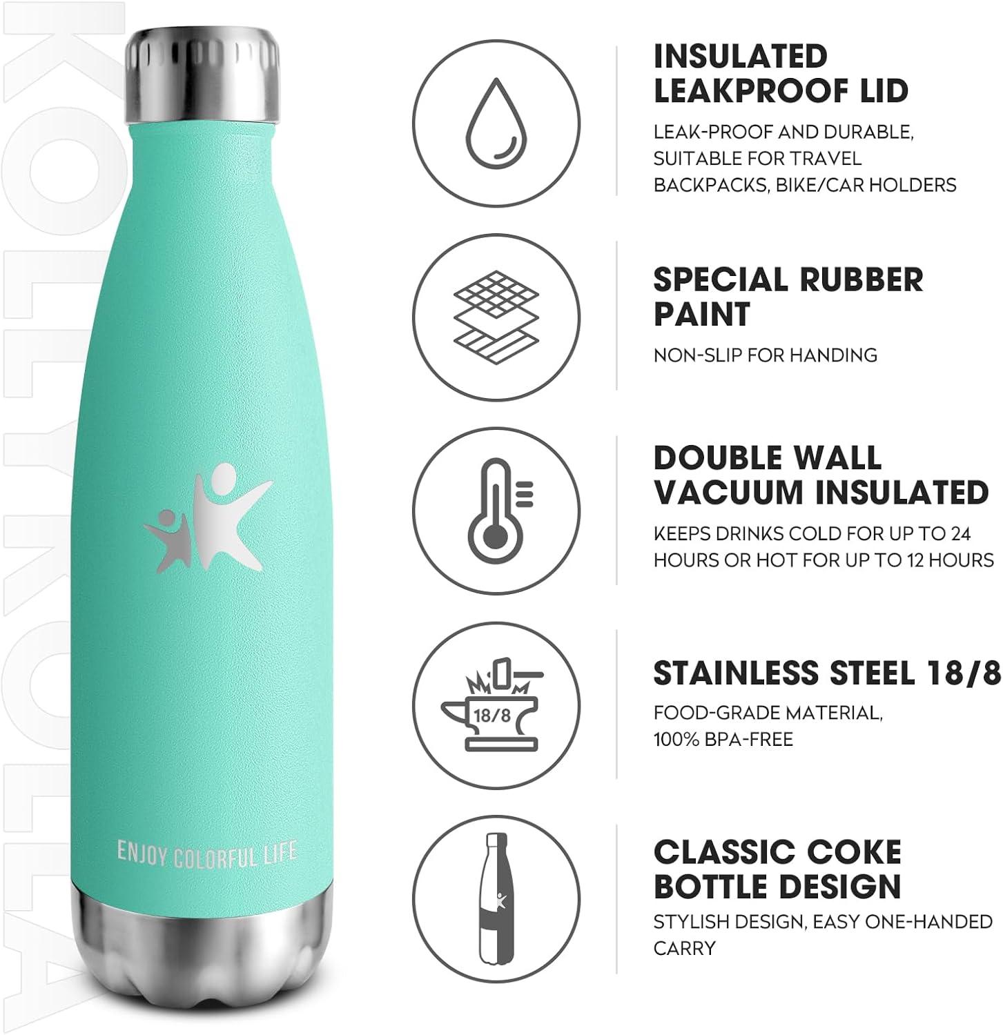 image:imageKollyKolla Gourde Inox Isotherme 350500650750ml Bouteille deau Acier Inoxydable Double Paroi Reutilisable Gourdes Sans BPA Etanche Bidon Anti Fuite pour Enfant ampamp Adulte Sport Gym coleNeuf Bleu Vert