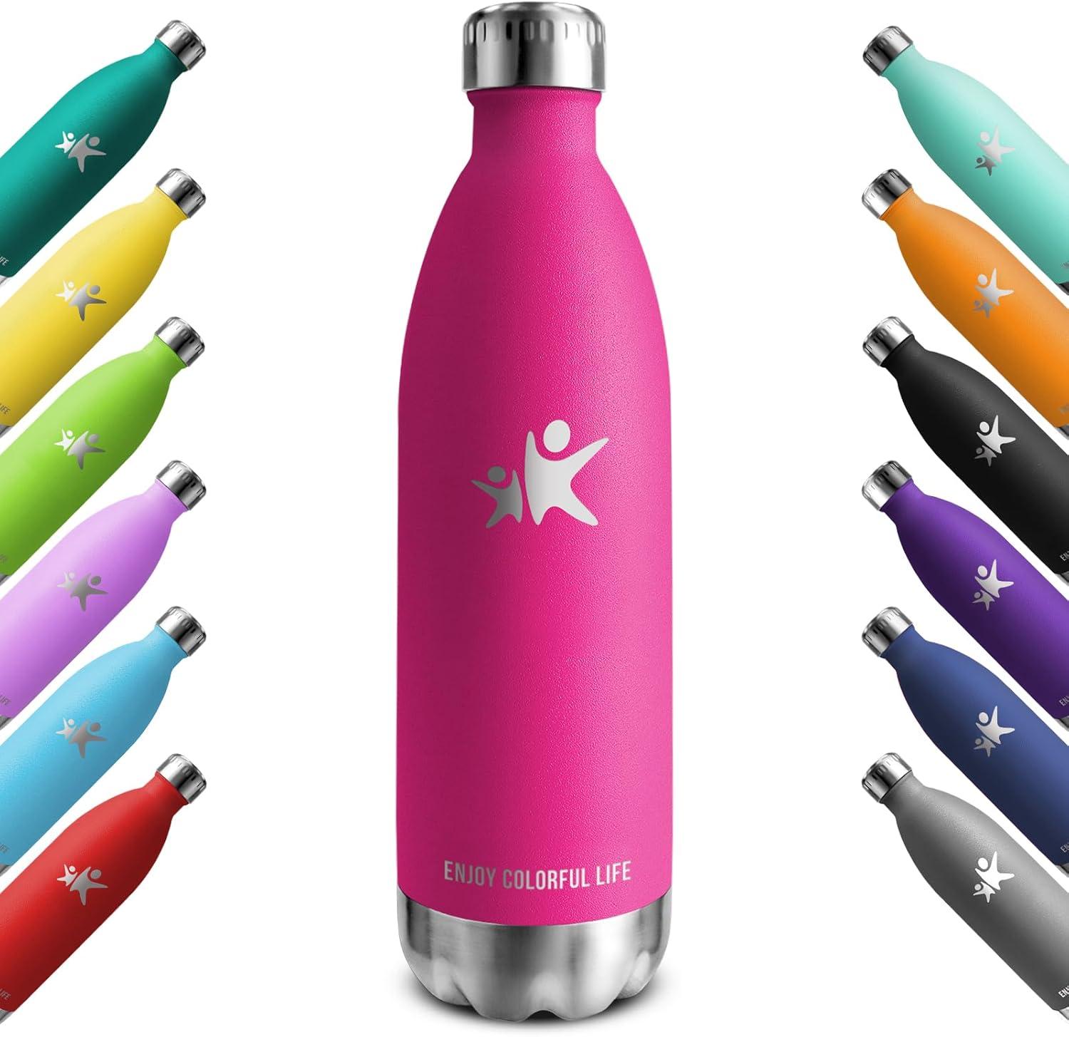 image:imageKollyKolla Gourde Inox Isotherme 350500650750ml Bouteille deau Acier Inoxydable Double Paroi Reutilisable Gourdes Sans BPA Etanche Bidon Anti Fuite pour Enfant ampamp Adulte Sport Gym coleNeuf Rose Rouge
