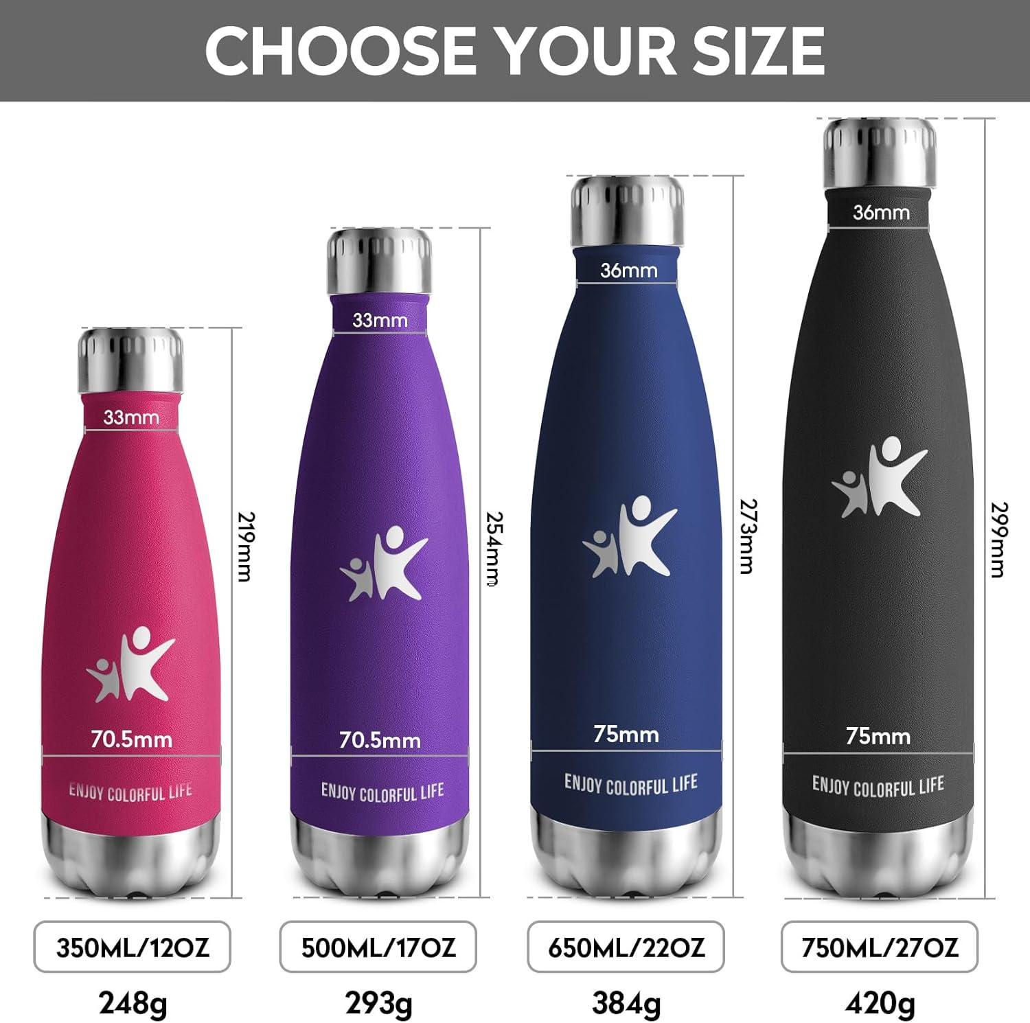 image:imageKollyKolla Gourde Inox Isotherme 350500650750ml Bouteille deau Acier Inoxydable Double Paroi Reutilisable Gourdes Sans BPA Etanche Bidon Anti Fuite pour Enfant ampamp Adulte Sport Gym coleNeuf Noir