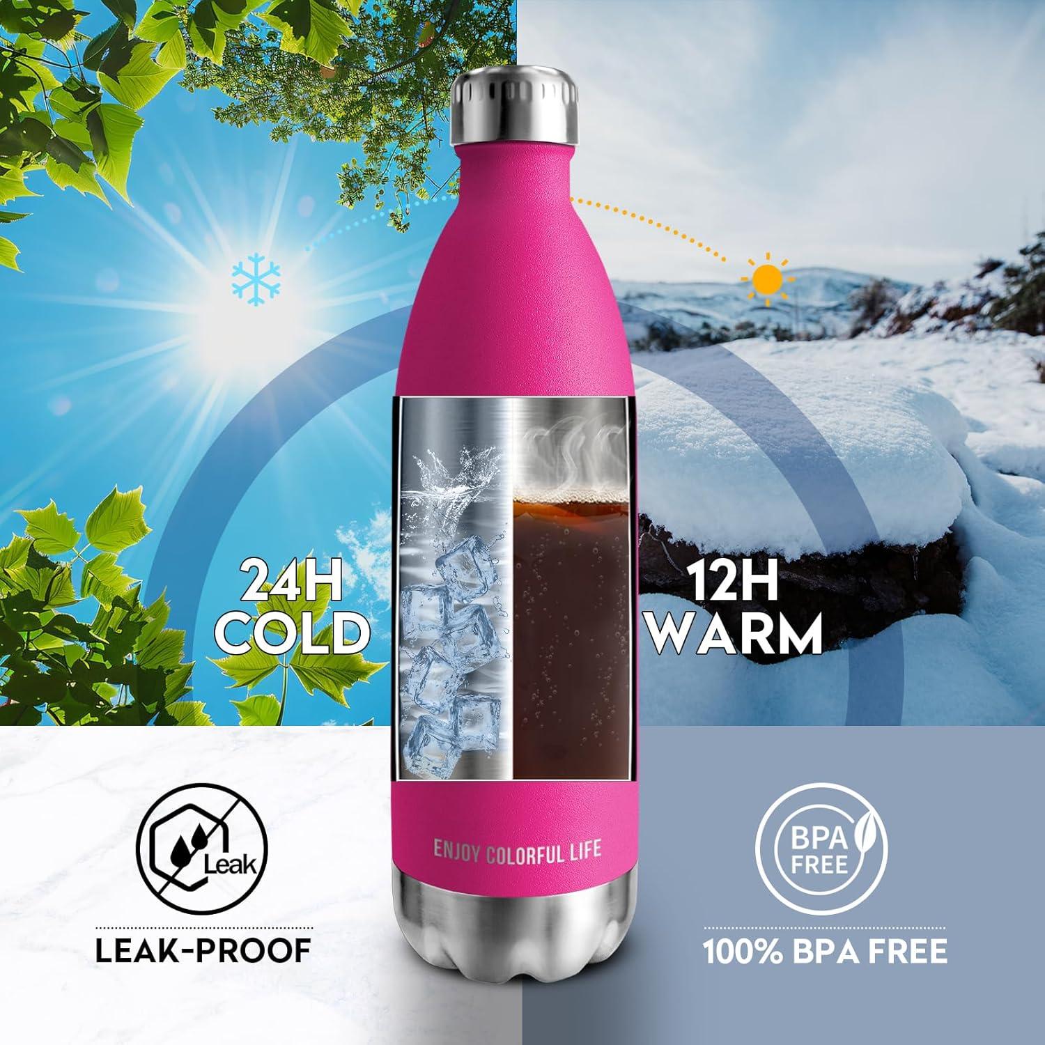 image:imageKollyKolla Gourde Inox Isotherme 350500650750ml Bouteille deau Acier Inoxydable Double Paroi Reutilisable Gourdes Sans BPA Etanche Bidon Anti Fuite pour Enfant ampamp Adulte Sport Gym coleNeuf Rose Rouge