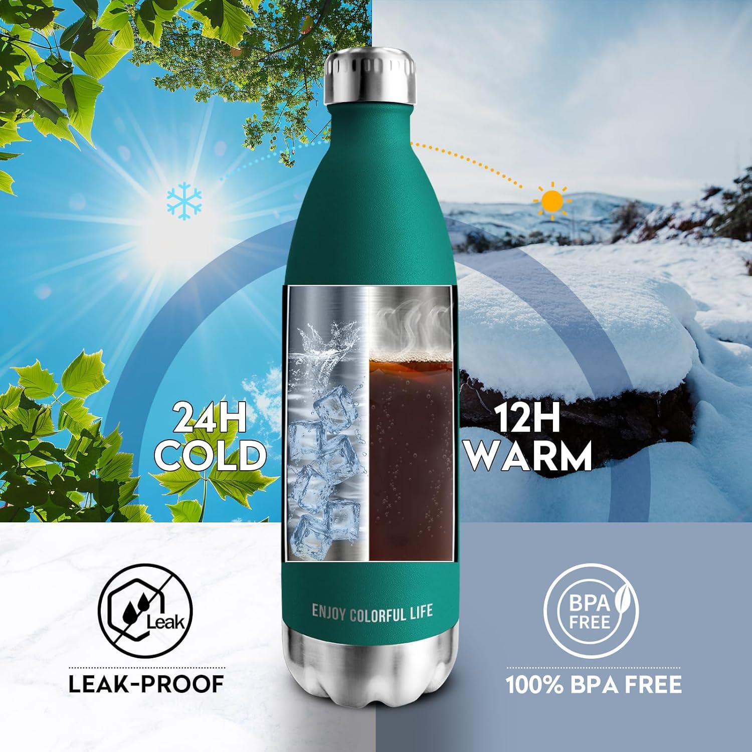 image:imageKollyKolla Gourde Inox Isotherme 350500650750ml Bouteille deau Acier Inoxydable Double Paroi Reutilisable Gourdes Sans BPA Etanche Bidon Anti Fuite pour Enfant ampamp Adulte Sport Gym coleNeuf Vert Fonc
