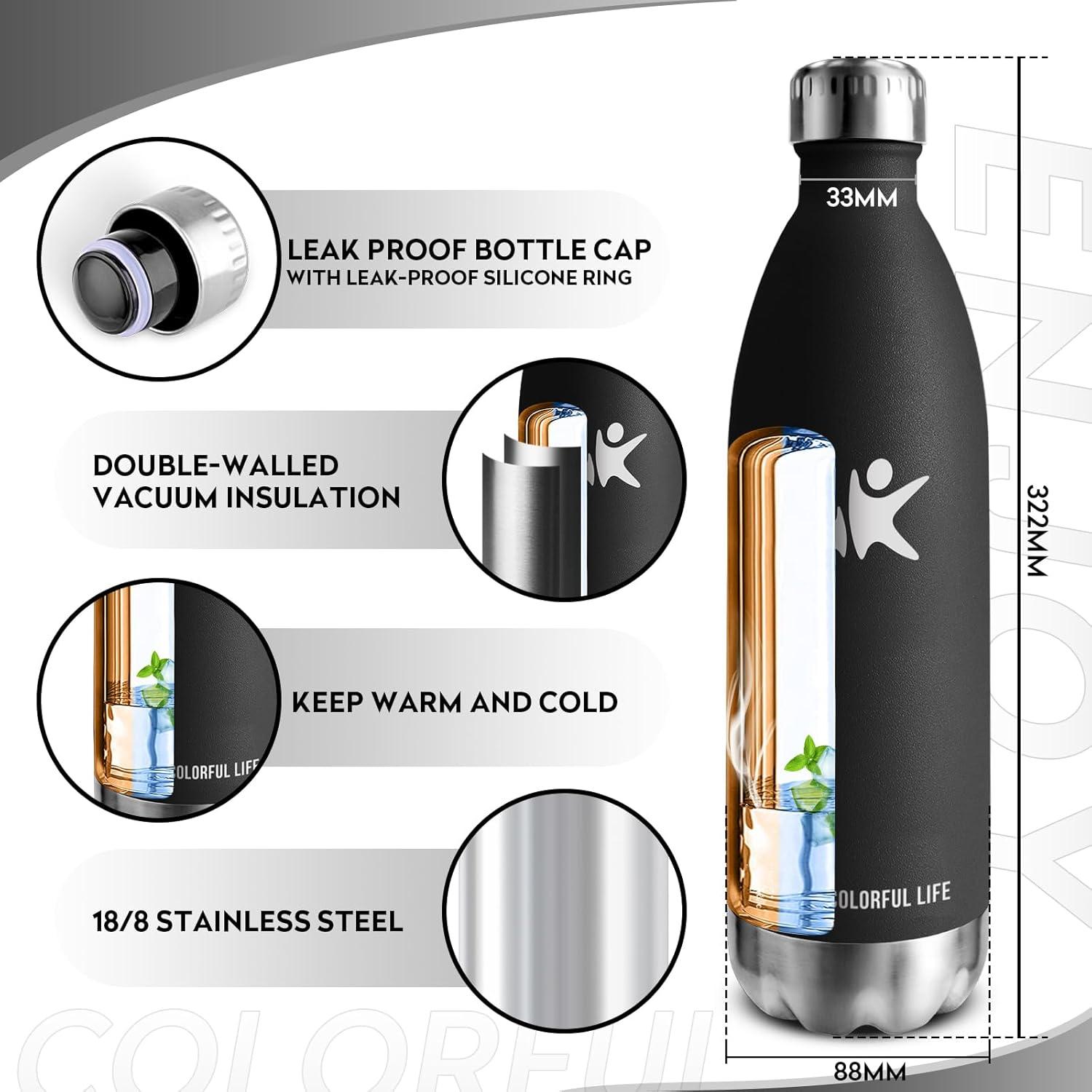 image:imageKollyKolla Gourde Inox Isotherme 350500650750ml Bouteille deau Acier Inoxydable Double Paroi Reutilisable Gourdes Sans BPA Etanche Bidon Anti Fuite pour Enfant ampamp Adulte Sport Gym coleNeuf Noir