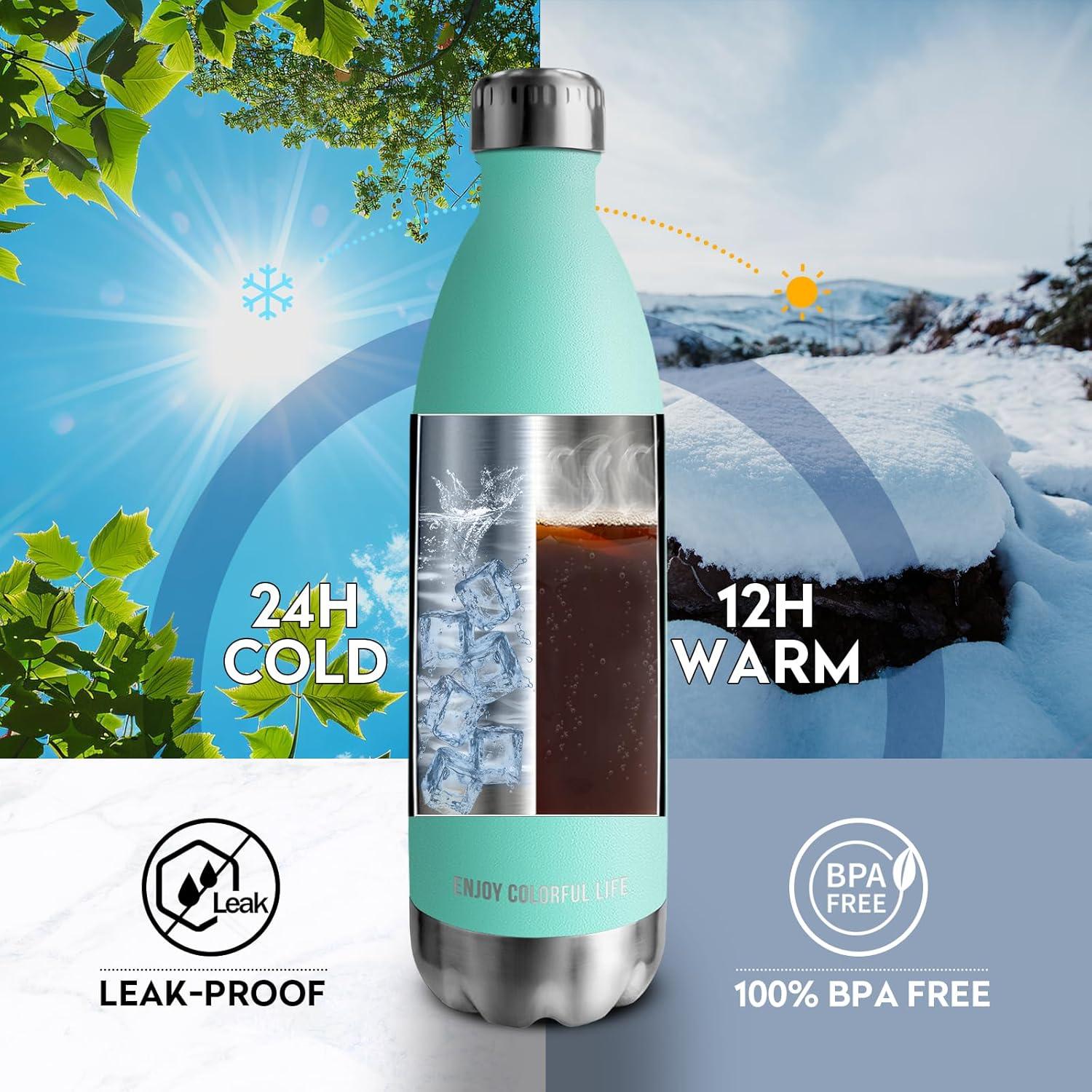 image:imageKollyKolla Gourde Inox Isotherme 350500650750ml Bouteille deau Acier Inoxydable Double Paroi Reutilisable Gourdes Sans BPA Etanche Bidon Anti Fuite pour Enfant ampamp Adulte Sport Gym coleNeuf Bleu Vert
