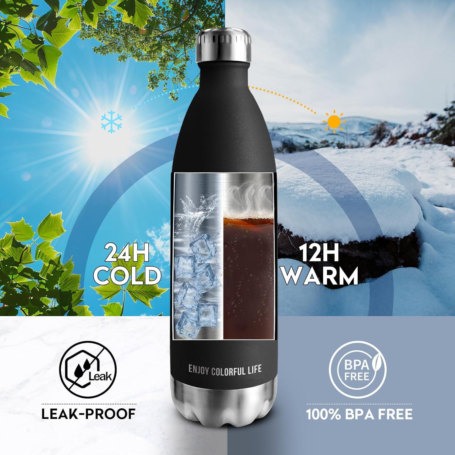 image:imageKollyKolla Gourde Inox Isotherme 350500650750ml Bouteille deau Acier Inoxydable Double Paroi Reutilisable Gourdes Sans BPA Etanche Bidon Anti Fuite pour Enfant ampamp Adulte Sport Gym coleNeuf Noir