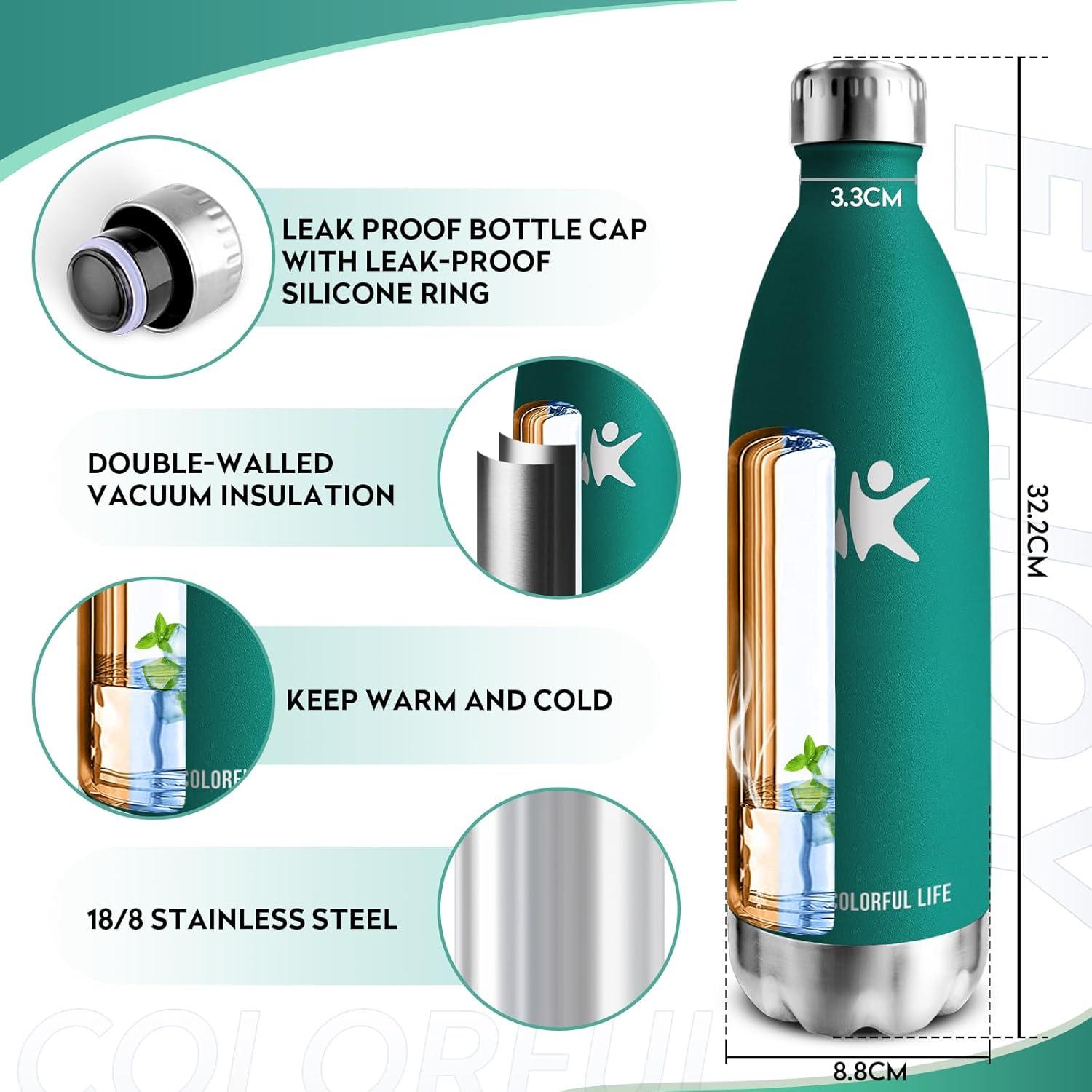 image:imageKollyKolla Gourde Inox Isotherme 350500650750ml Bouteille deau Acier Inoxydable Double Paroi Reutilisable Gourdes Sans BPA Etanche Bidon Anti Fuite pour Enfant ampamp Adulte Sport Gym coleNeuf Vert Fonc