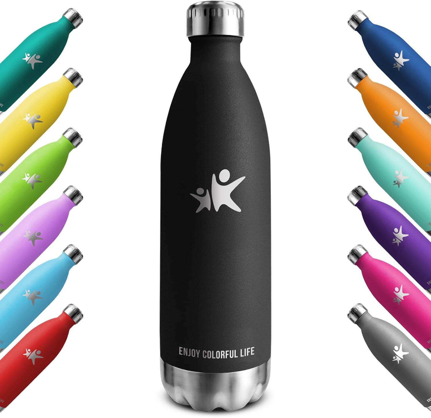 image:imageKollyKolla Gourde Inox Isotherme 350500650750ml Bouteille deau Acier Inoxydable Double Paroi Reutilisable Gourdes Sans BPA Etanche Bidon Anti Fuite pour Enfant ampamp Adulte Sport Gym coleNeuf Noir