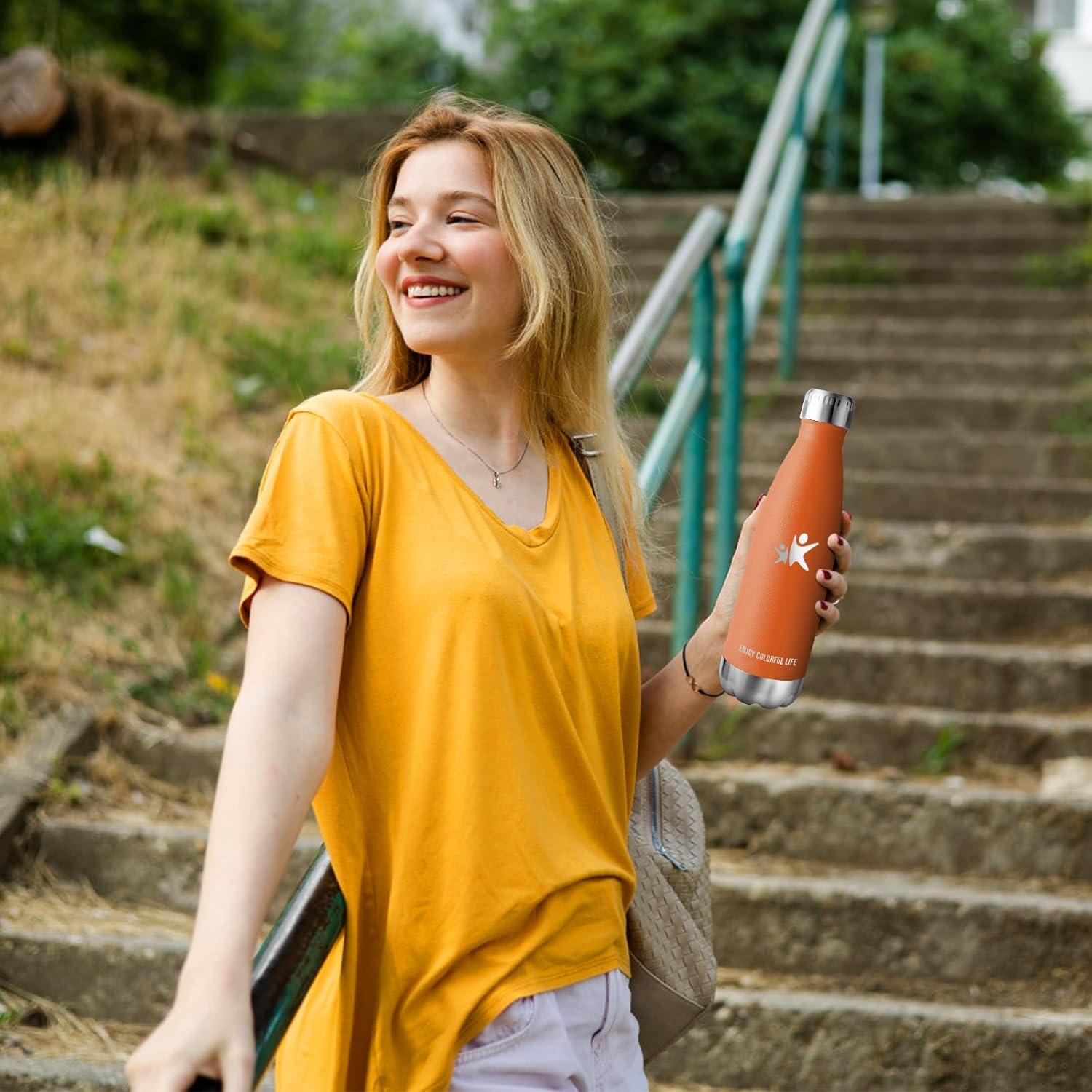 image:imageKollyKolla Gourde Inox Isotherme 350500650750ml Bouteille deau Acier Inoxydable Double Paroi Reutilisable Gourdes Sans BPA Etanche Bidon Anti Fuite pour Enfant ampamp Adulte Sport Gym coleNeuf Orange