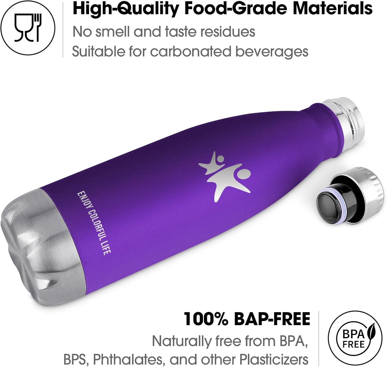 image:imageKollyKolla Gourde Inox Isotherme 350500650750ml Bouteille deau Acier Inoxydable Double Paroi Reutilisable Gourdes Sans BPA Etanche Bidon Anti Fuite pour Enfant ampamp Adulte Sport Gym coleNeuf Violet Fonc