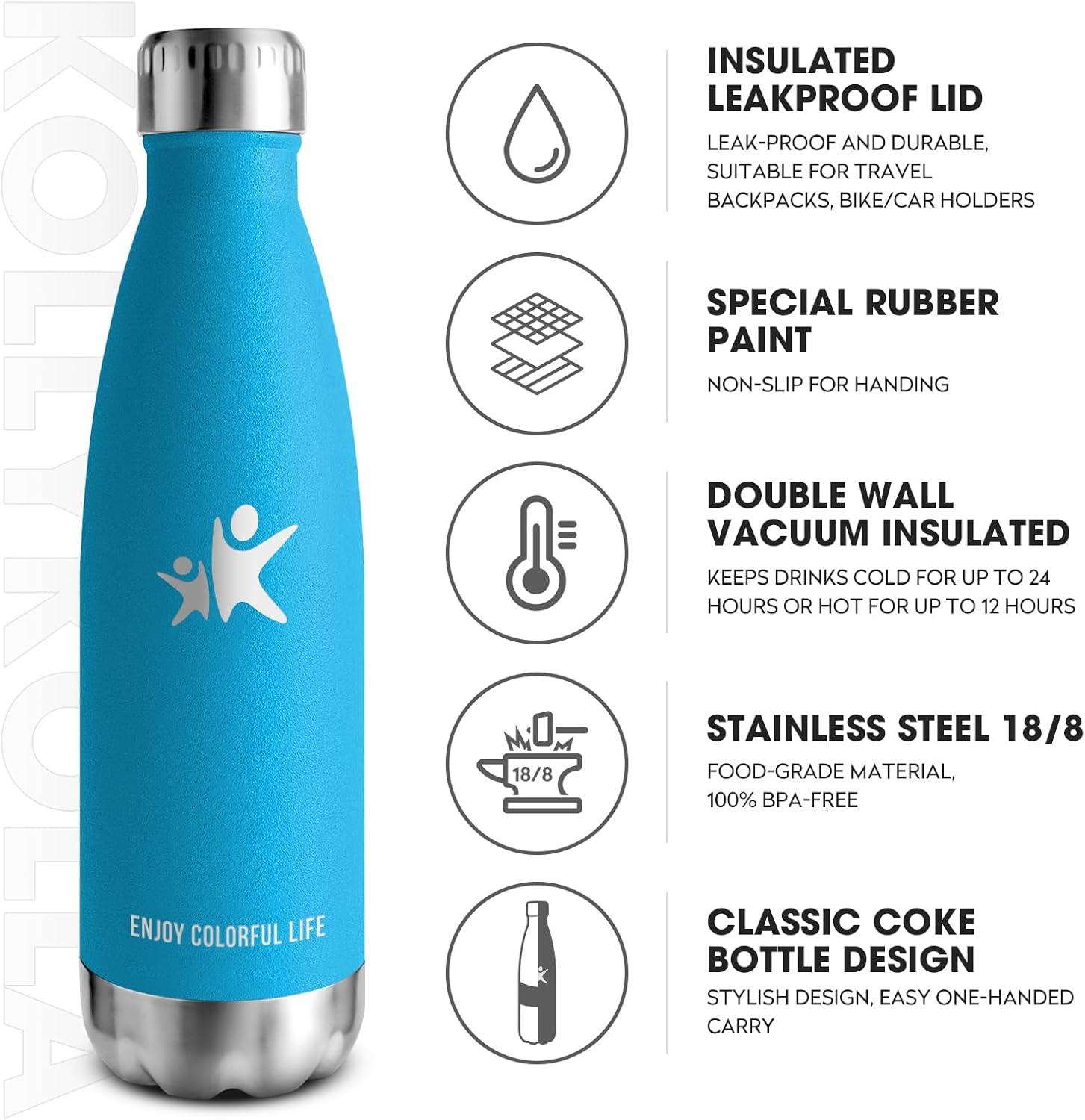 image:imageKollyKolla Gourde Inox Isotherme 350500650750ml Bouteille deau Acier Inoxydable Double Paroi Reutilisable Gourdes Sans BPA Etanche Bidon Anti Fuite pour Enfant ampamp Adulte Sport Gym coleNeuf Bleu Ciel